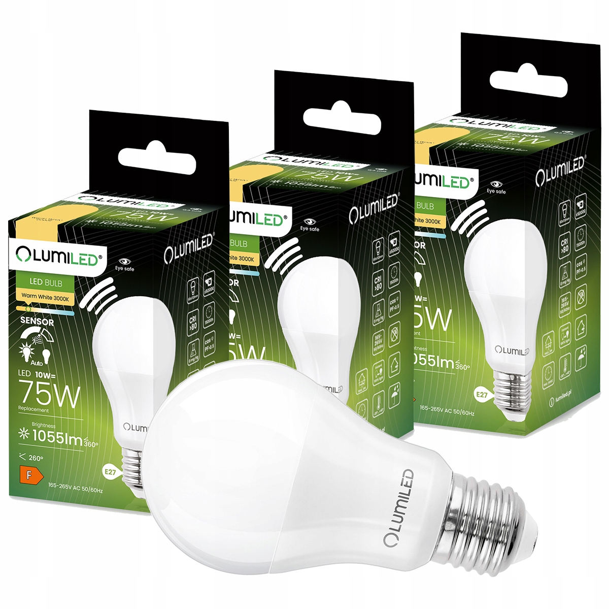 3X Żarówka Led E27 10W Czujnik Ruchu I Zmierzchu
