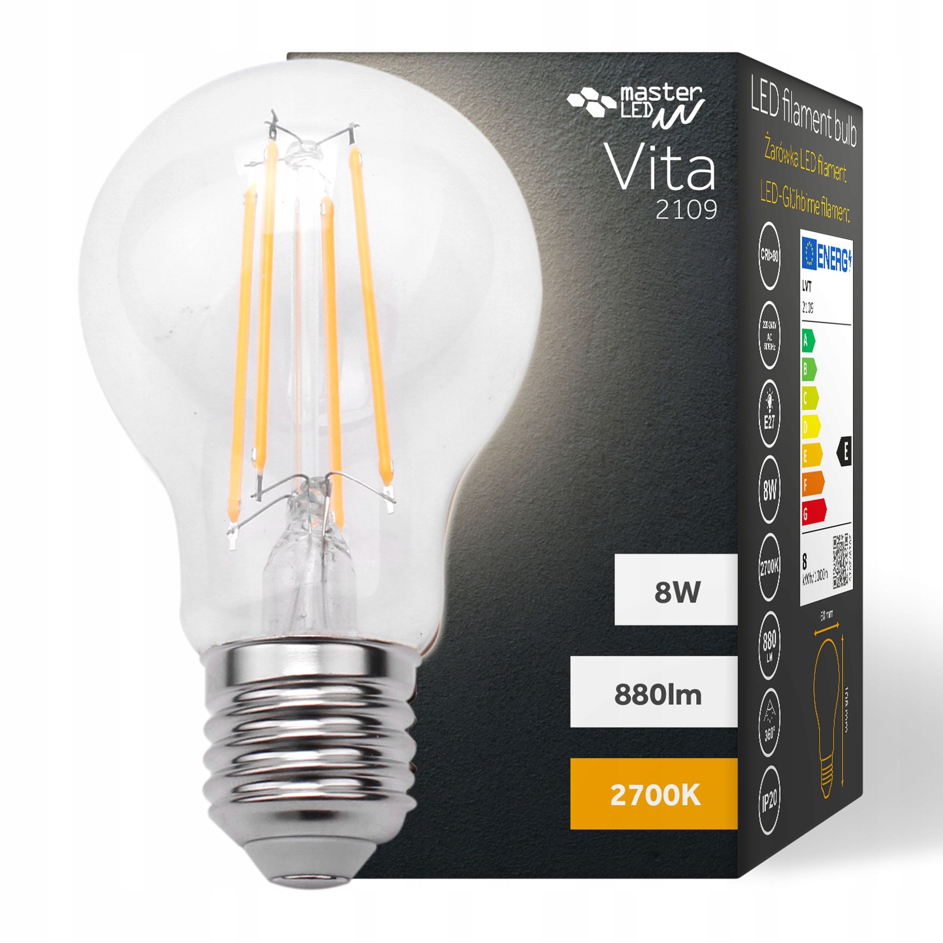 Żarówka Led E27 Filament 8W ciepła 2700K Edison Retro Ozdobna Żarnik