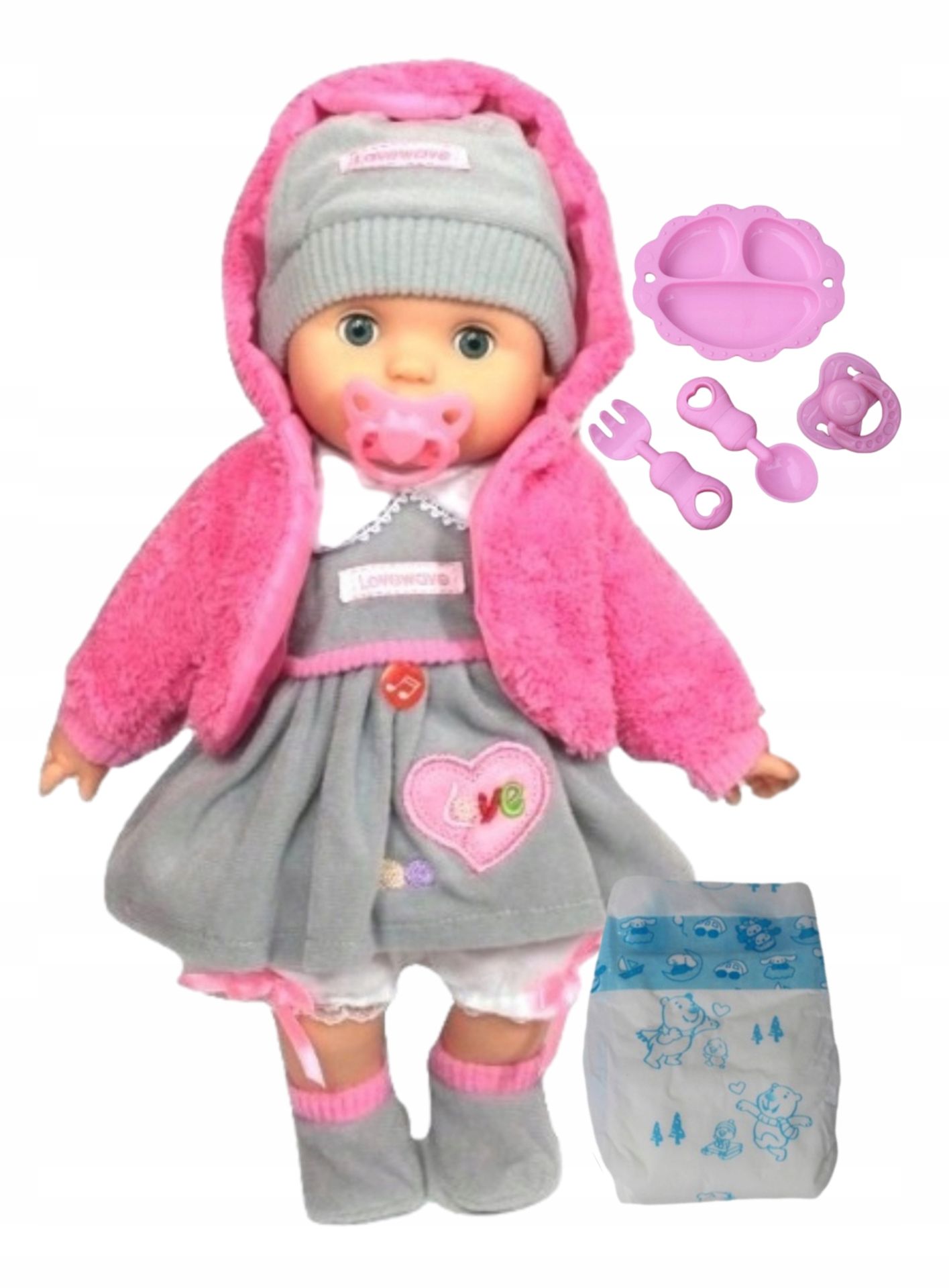 Lalka Bobas Mówi Śpiewa Zamyka Oczka pampers+smoczek