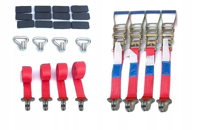 4 Pasy Transportowe Kostka 3PKT 3 Haki Dwupalczaste Czerwone 4T 3m 50mm 4%