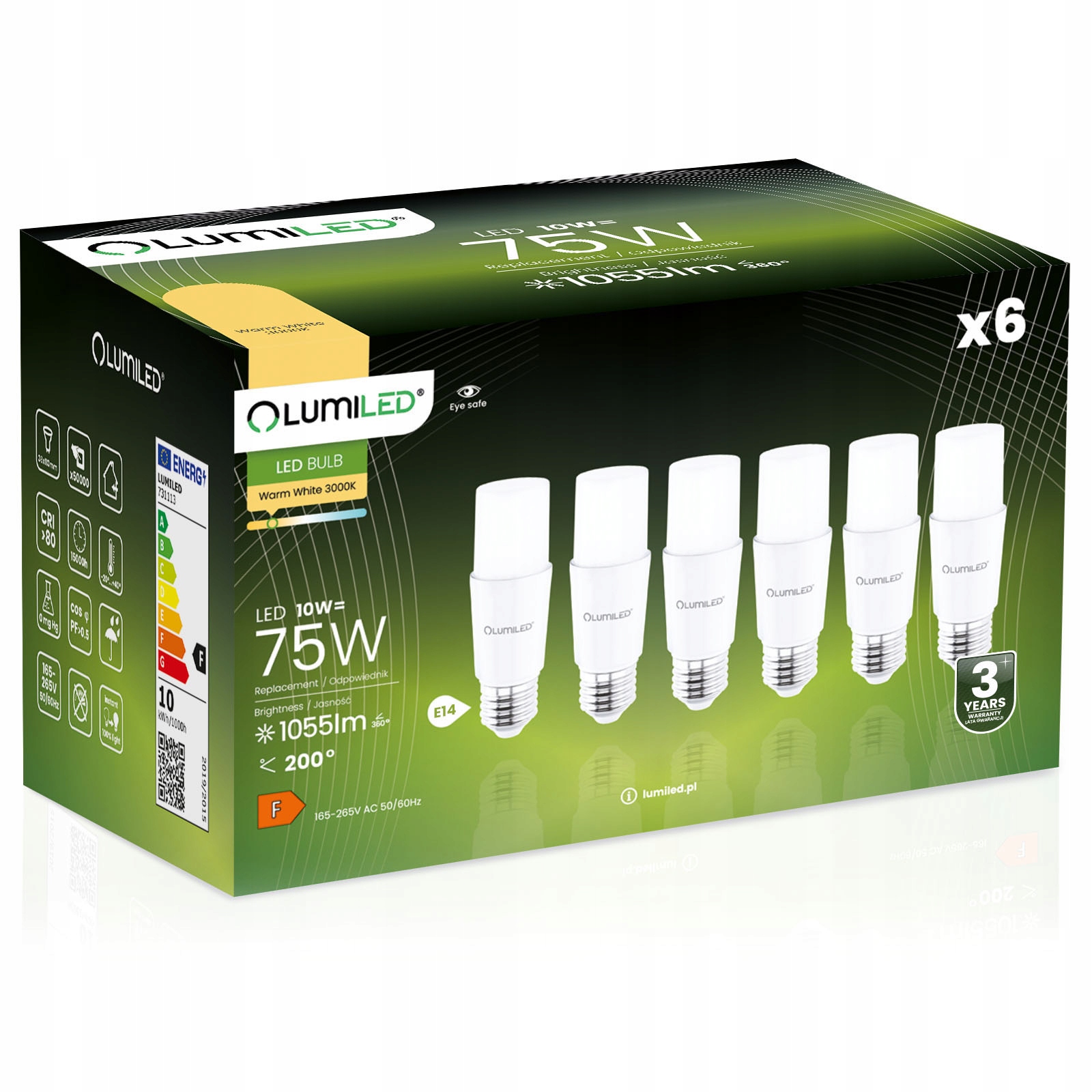 6x Żarówka Led Stick Tuba E14 10W 75W 1055lm 3000K Ciepła Biała Tubularna