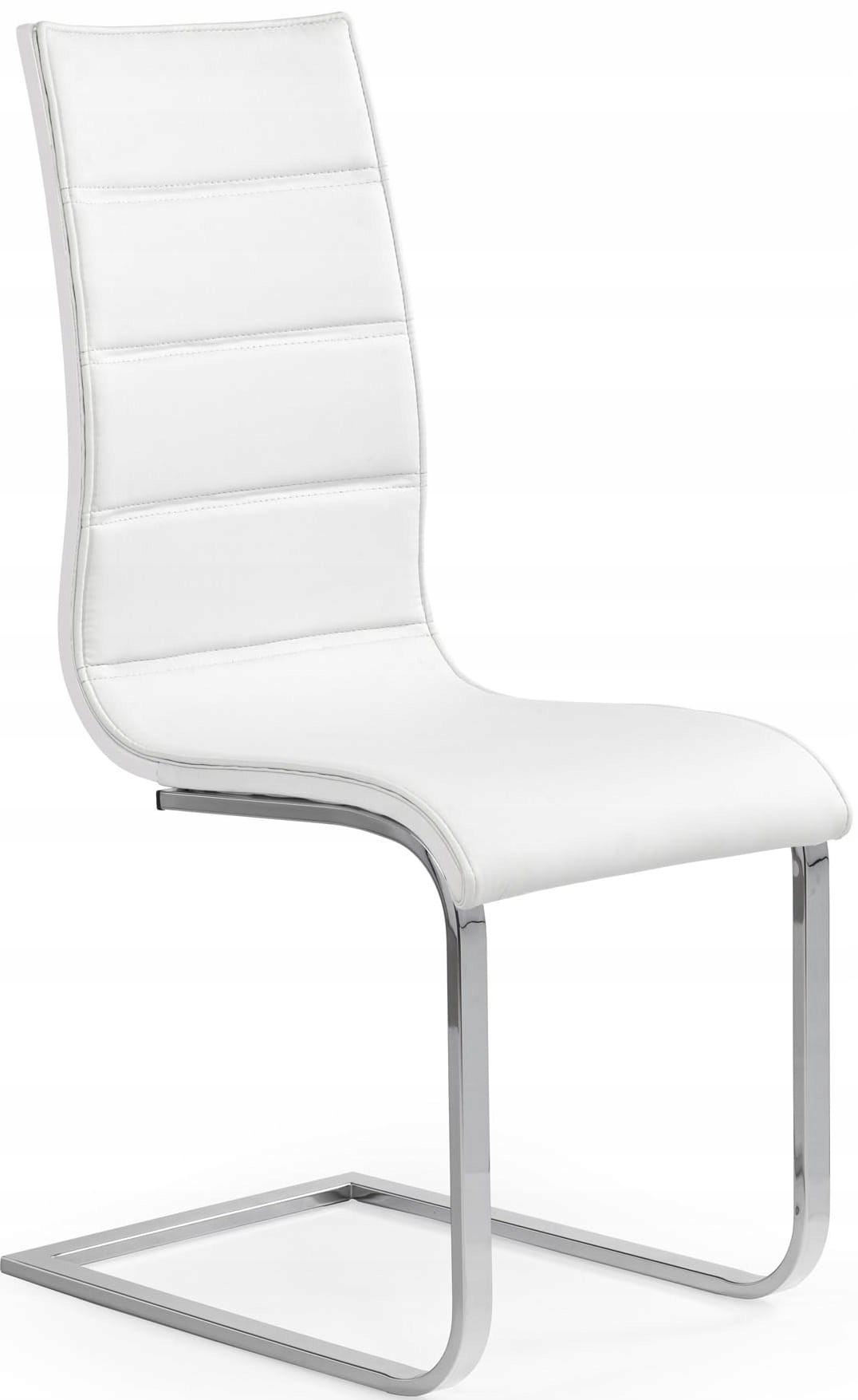 Krzesło tapicerowane białe ekoskóra K104 biała sklejka, podstawa chrom