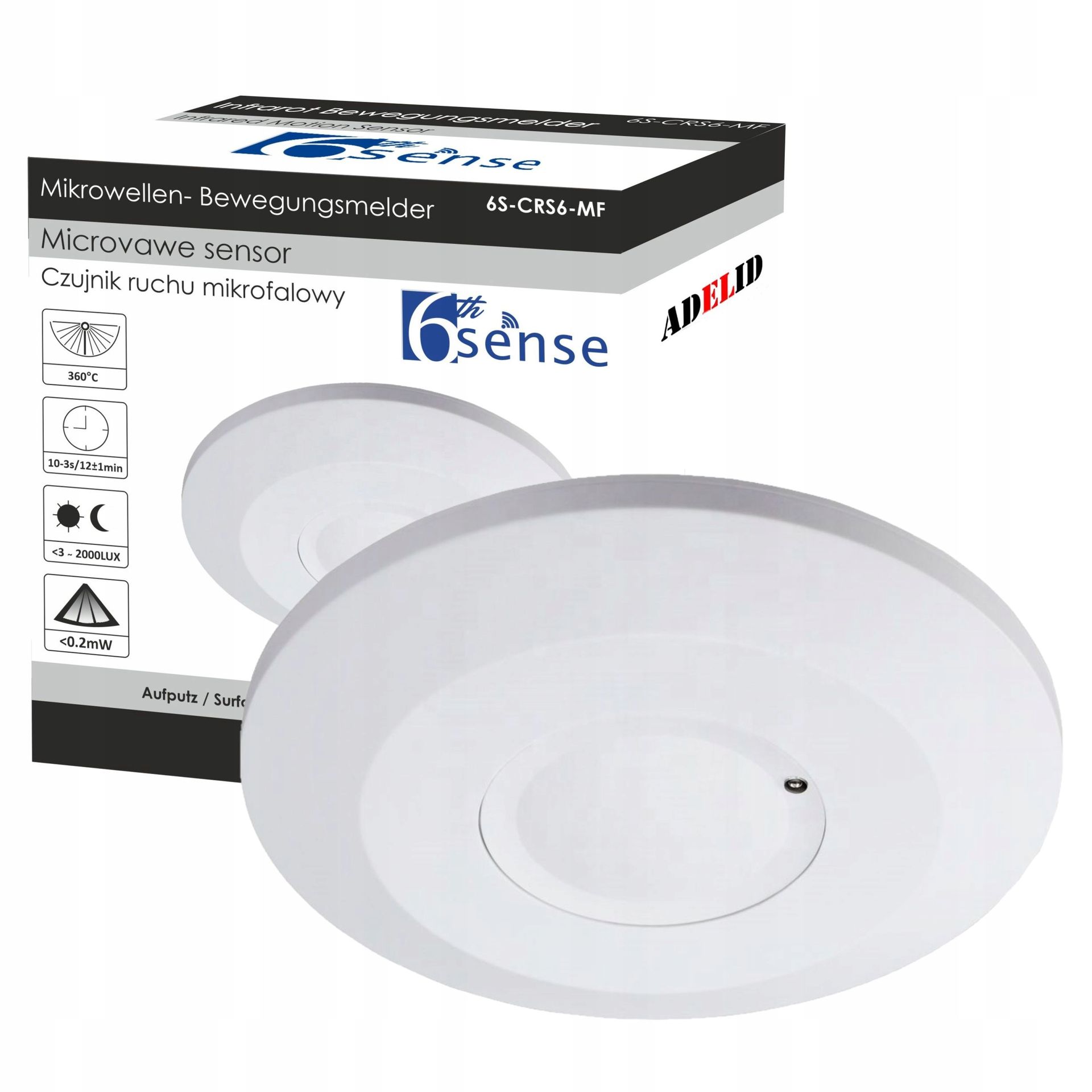Czujnik Ruchu Mikrofalowy Sufitowy Płaski Led 6S