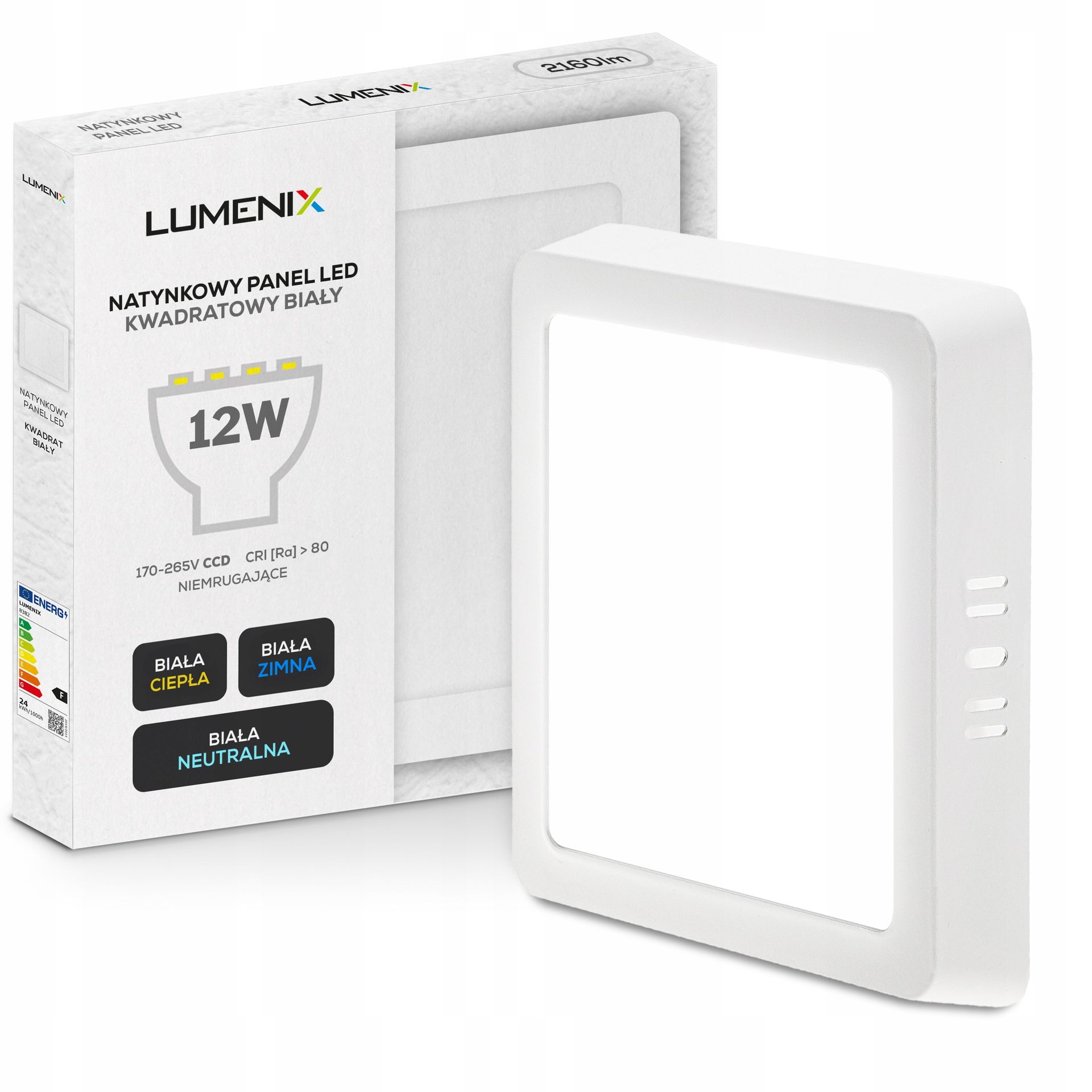 Panel plafon sufitowy Led Natynkowy Kwadrat 12W 1080lm Nie mruga CCD Slim
