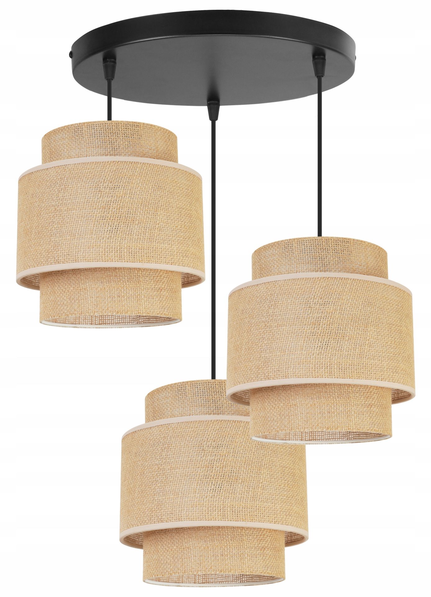 Lampa Sufitowa Wisząca Żyrandol Potrójna Abażur Boho Juta Nowoczesny