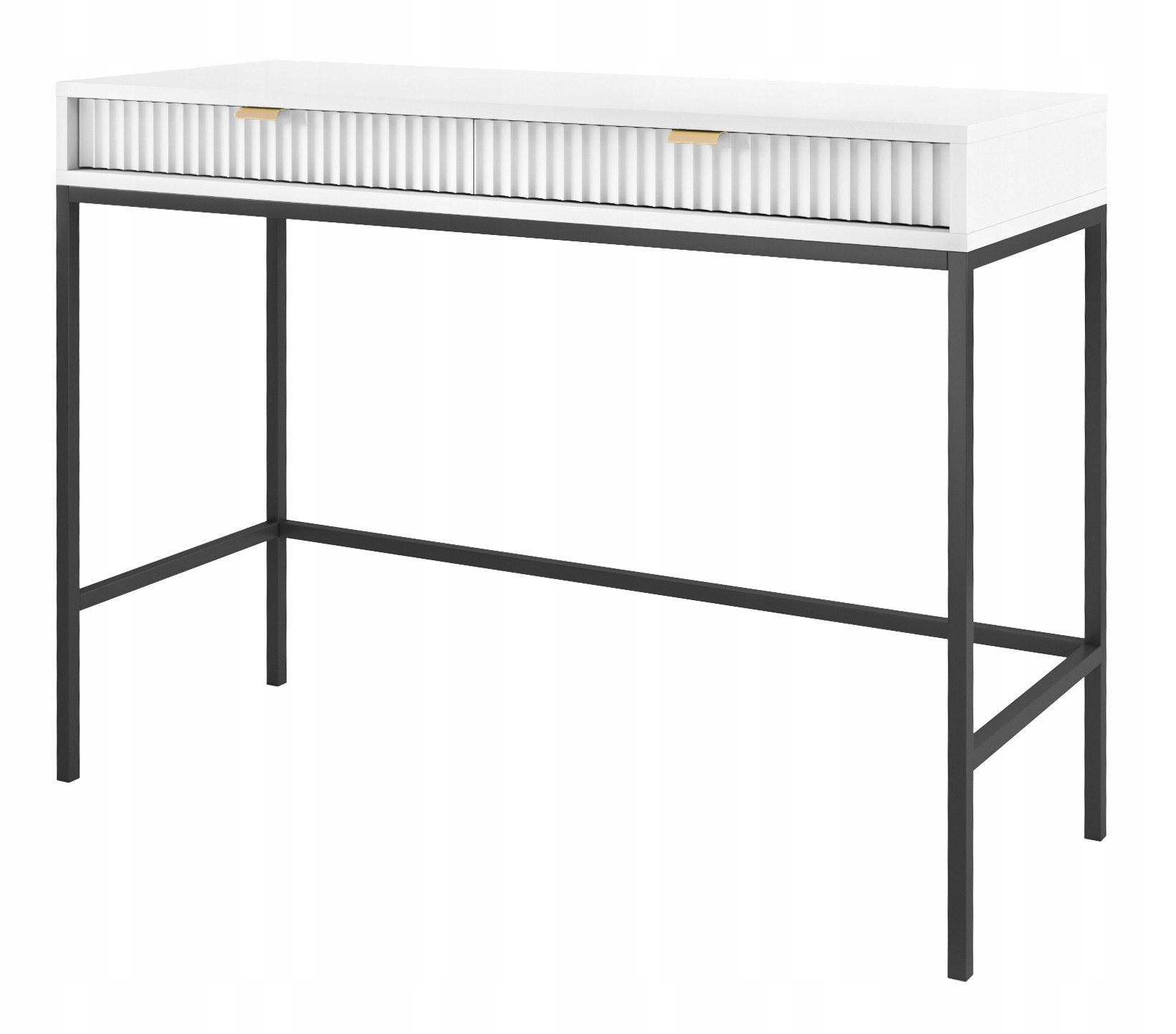 Toaletka biurko Vellore 104 cm biała z ryflowanymi frontami i złotymi uchwy