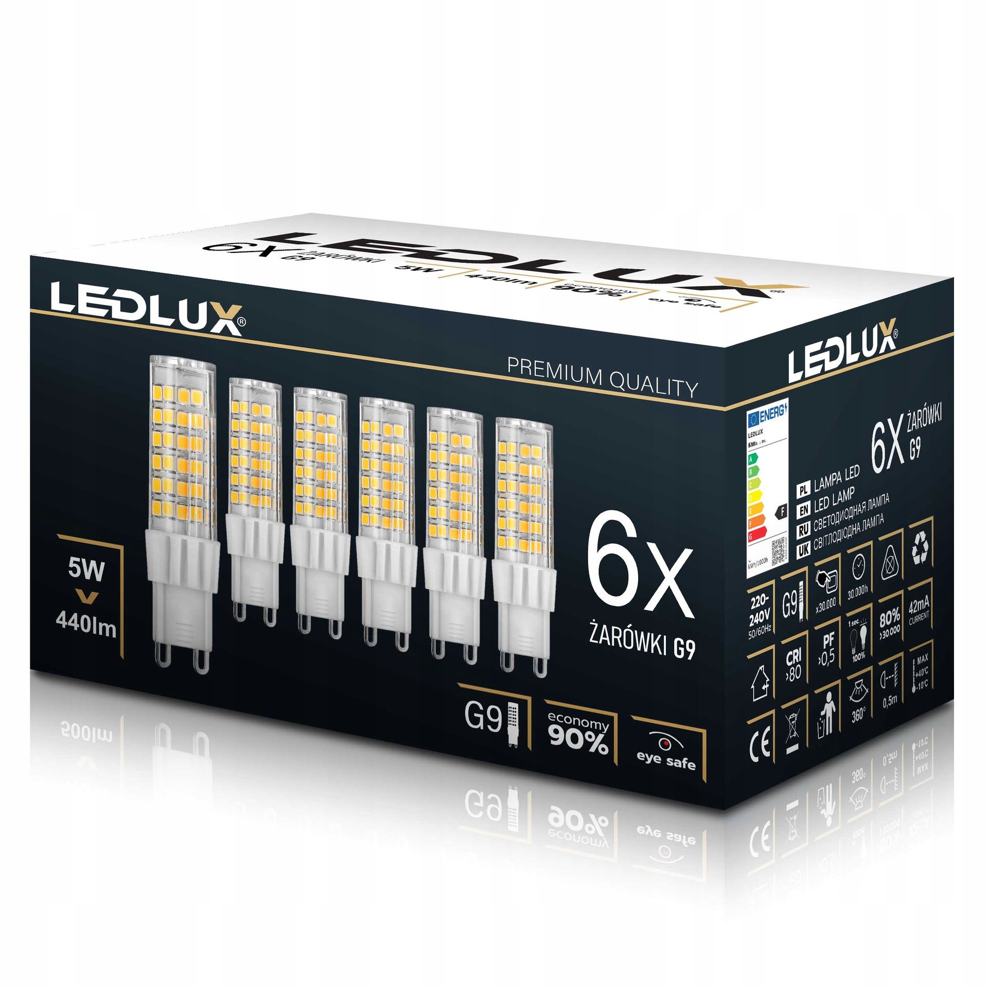 6X Żarówka Led G9 5W =55W ciepła neutralna zimna Premium Ledlux nie mruga