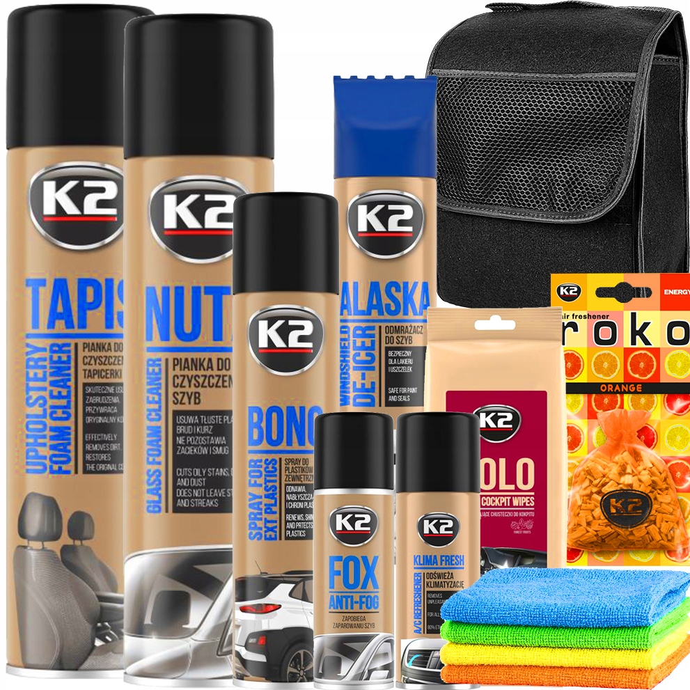 K2 Zestaw Kosmetyków Do Pielęgnacji Czyszczenia Auta Kuferek Odmrażacz