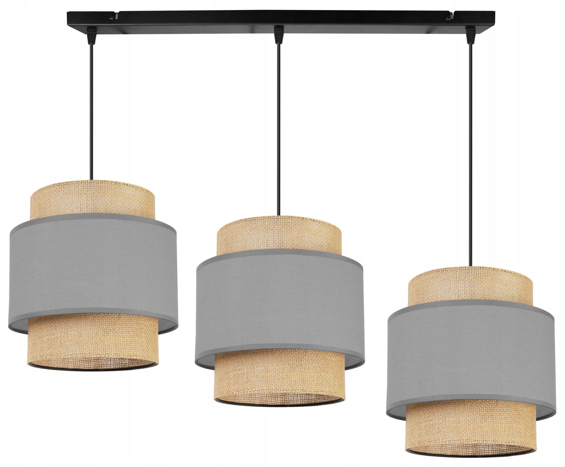 Lampa Sufitowa Wisząca Żyrandol Potrójna Abażur Listwa Boho Juta Do Jadalni
