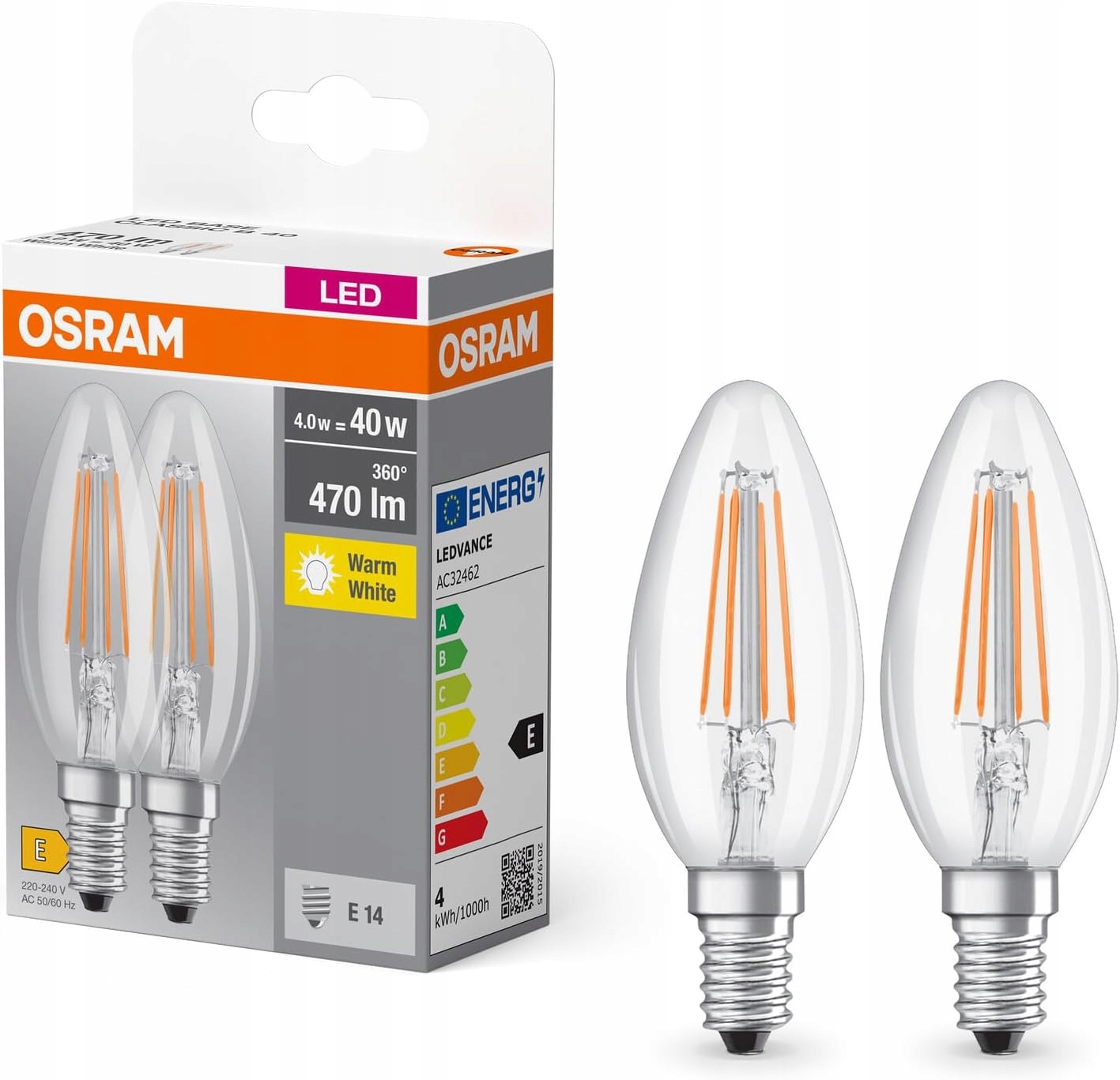 Osram Base Classic B Fil 40 Led 4W, 470lm, E14