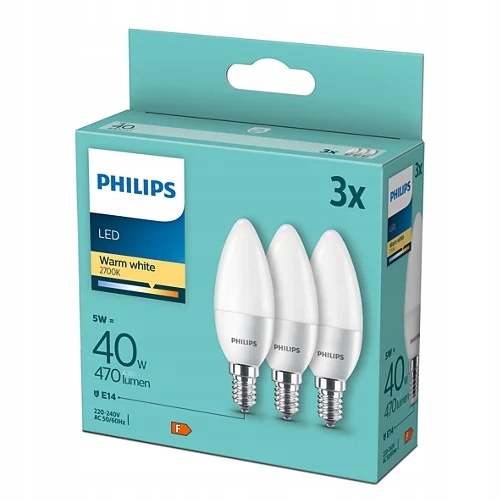 3x Żarówka E14 Philips Led 5W 40W 470 lumenów barwa ciepła 2700K