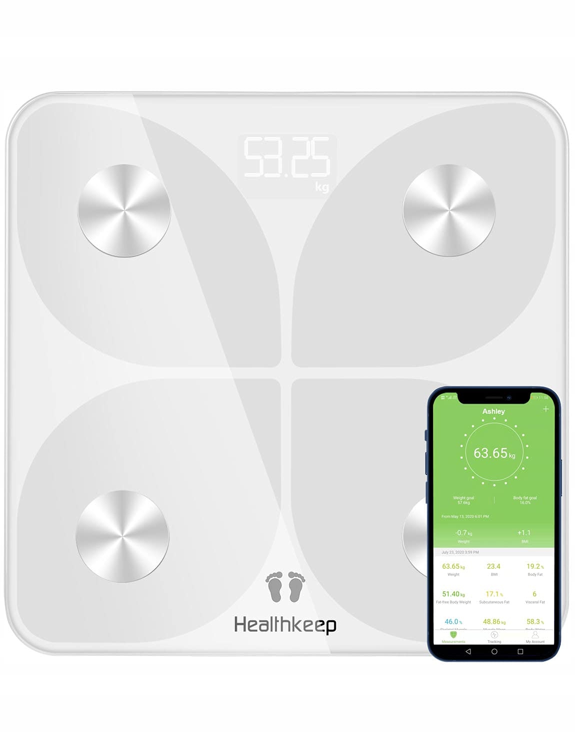 Waga łazienkowa Healthkeep CS20M Biała Bluetooth z 13 funkcjami analizy