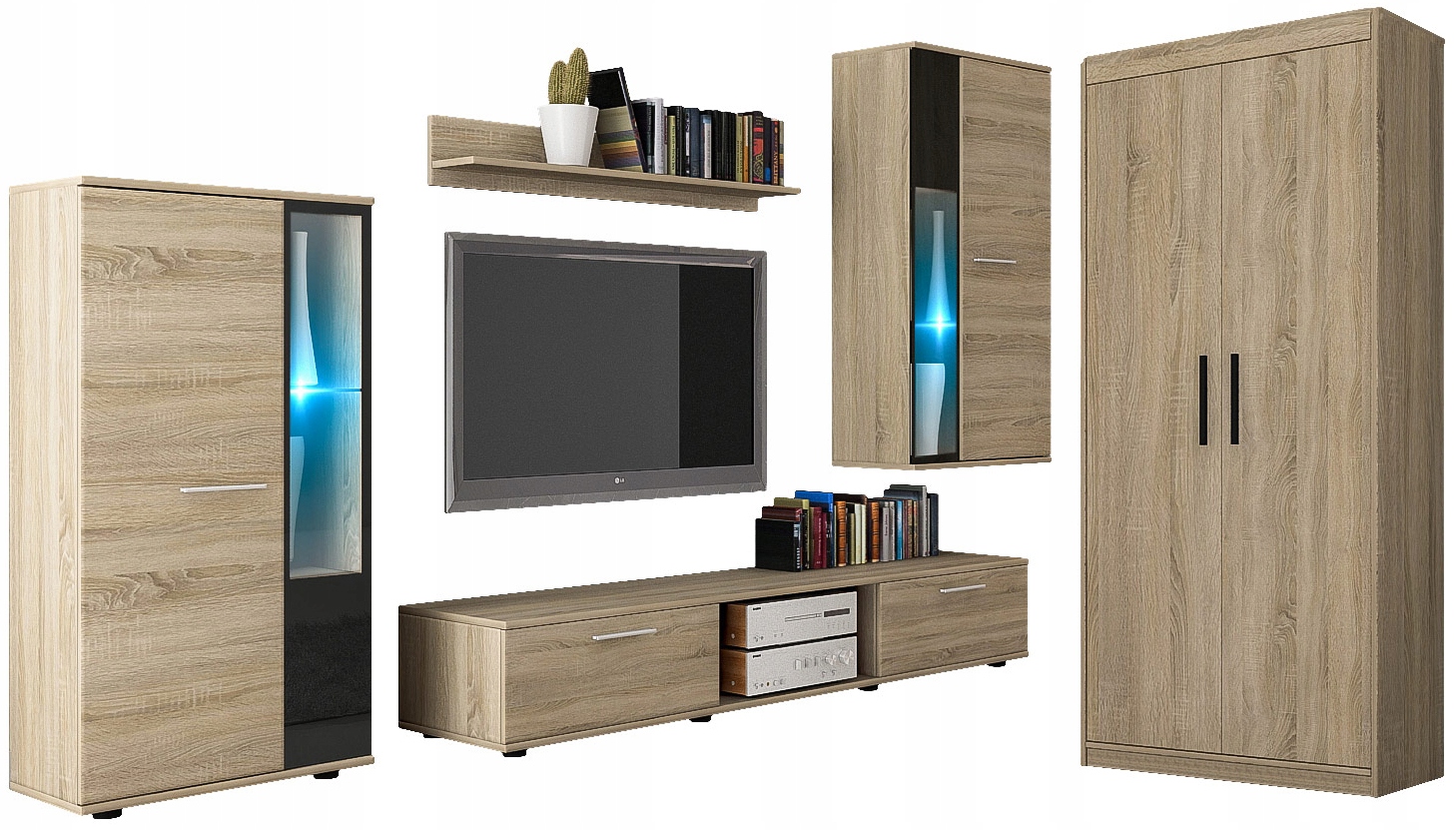 Meblościanka Kuba Biała Szafa Kuba 2D Dąb Sonoma