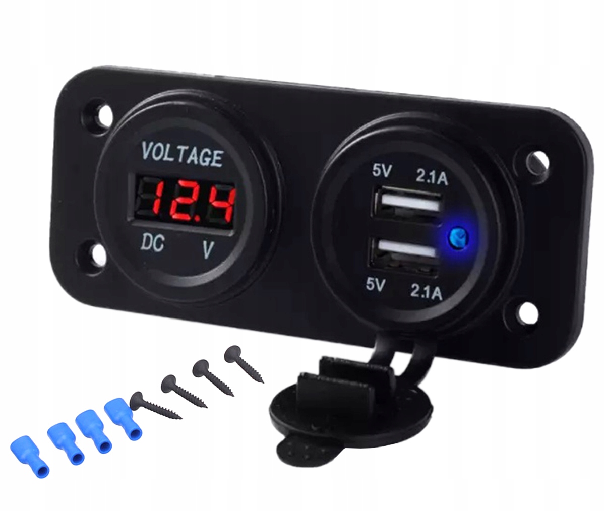 Gniazdo Zapalniczki 12V Usb 5V 2A Woltomierz Samochodowy Panel Auto PLS37B