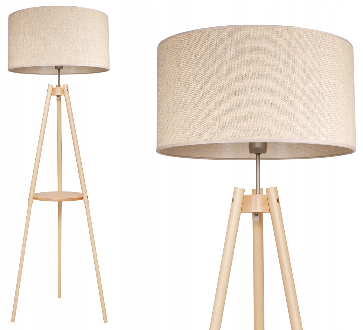 Lampa Stojąca Podłogowa Trójnóg Ze Stolikiem Boho