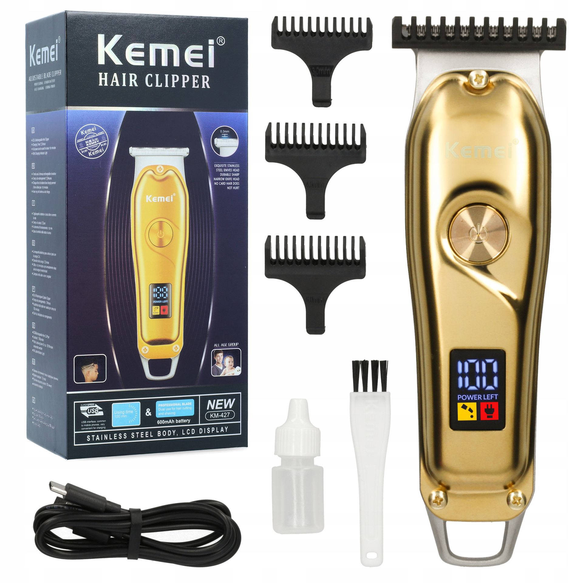 Bezprzewodowa maszynka trymer do włosów brody Kemei Barber Usb
