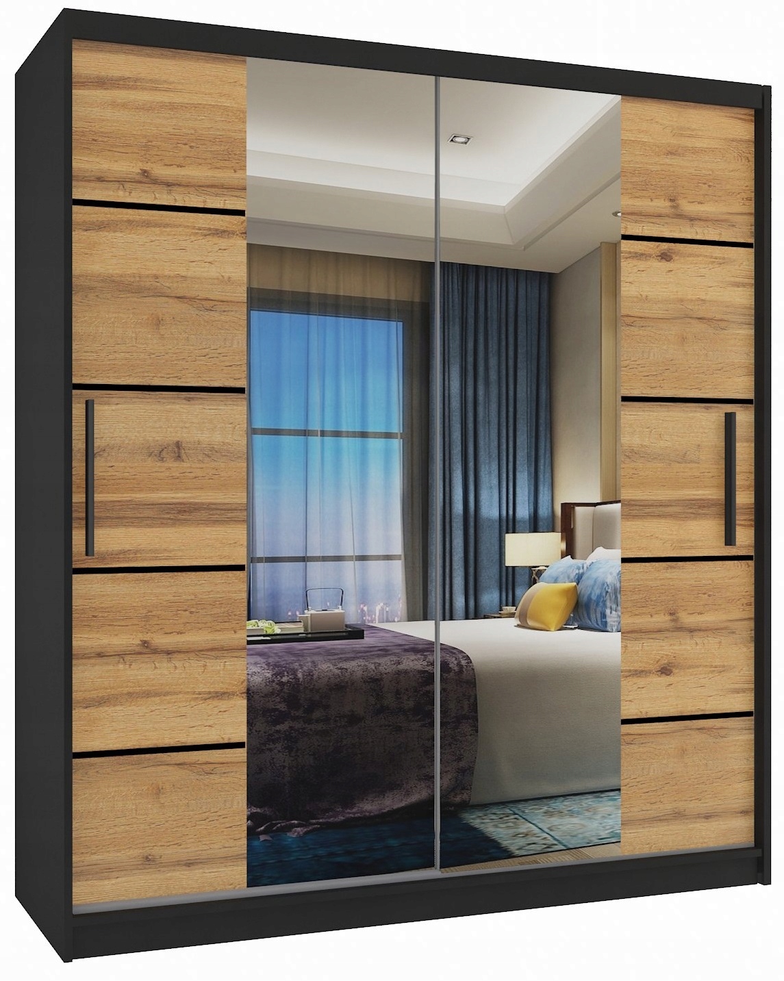 Szafa przesuwna Premium z lustrem Szuflady 133 cm