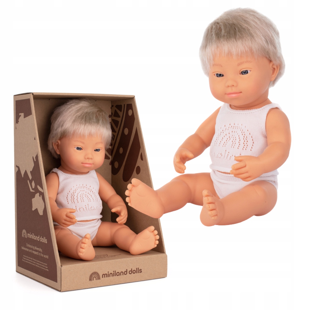 Lalka, chłopiec Europejczyk, Miniland 38cm z cechami Zespołu Downa