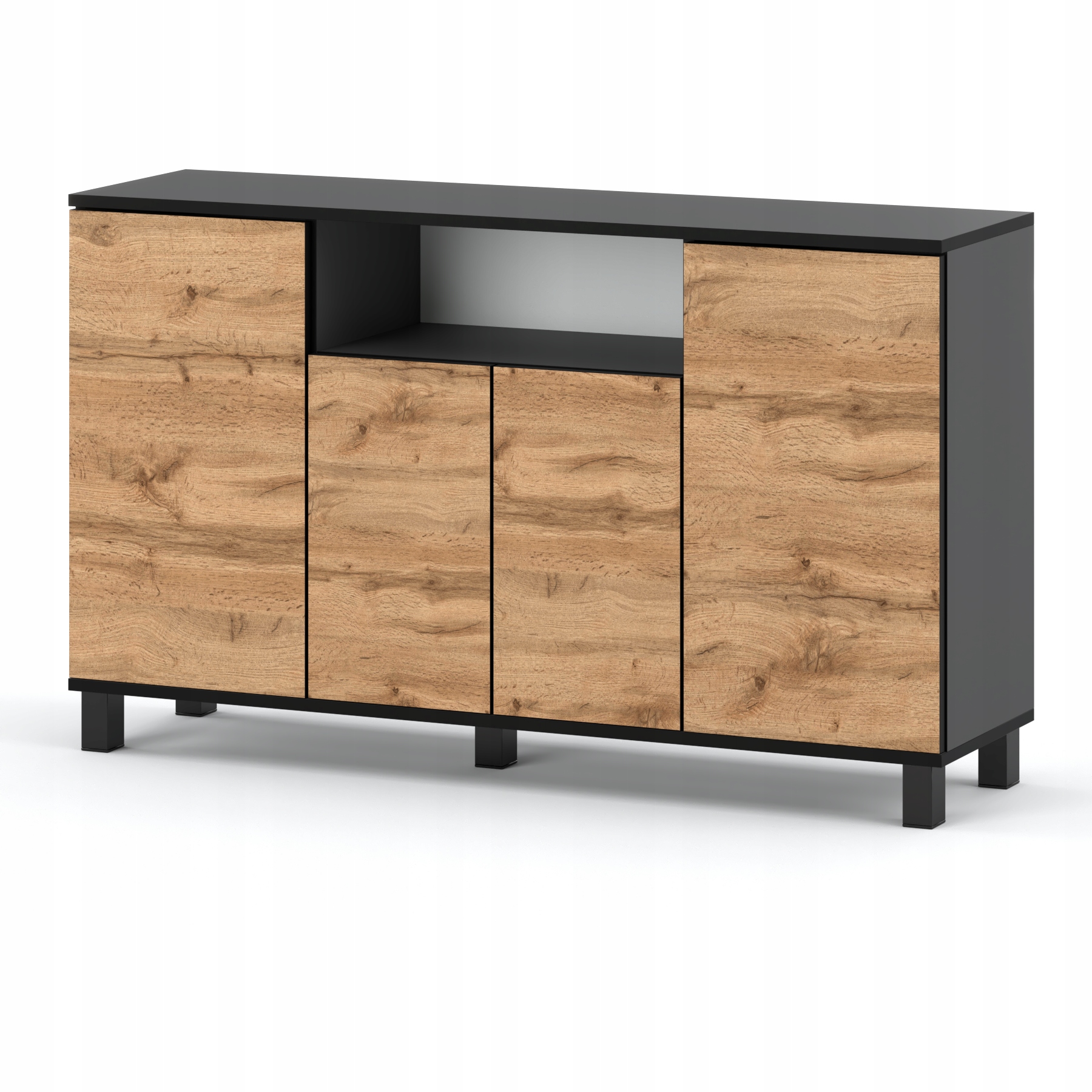 Komoda Szafka 140CM Szara Dąb Wotan Loft 4 Drzwi