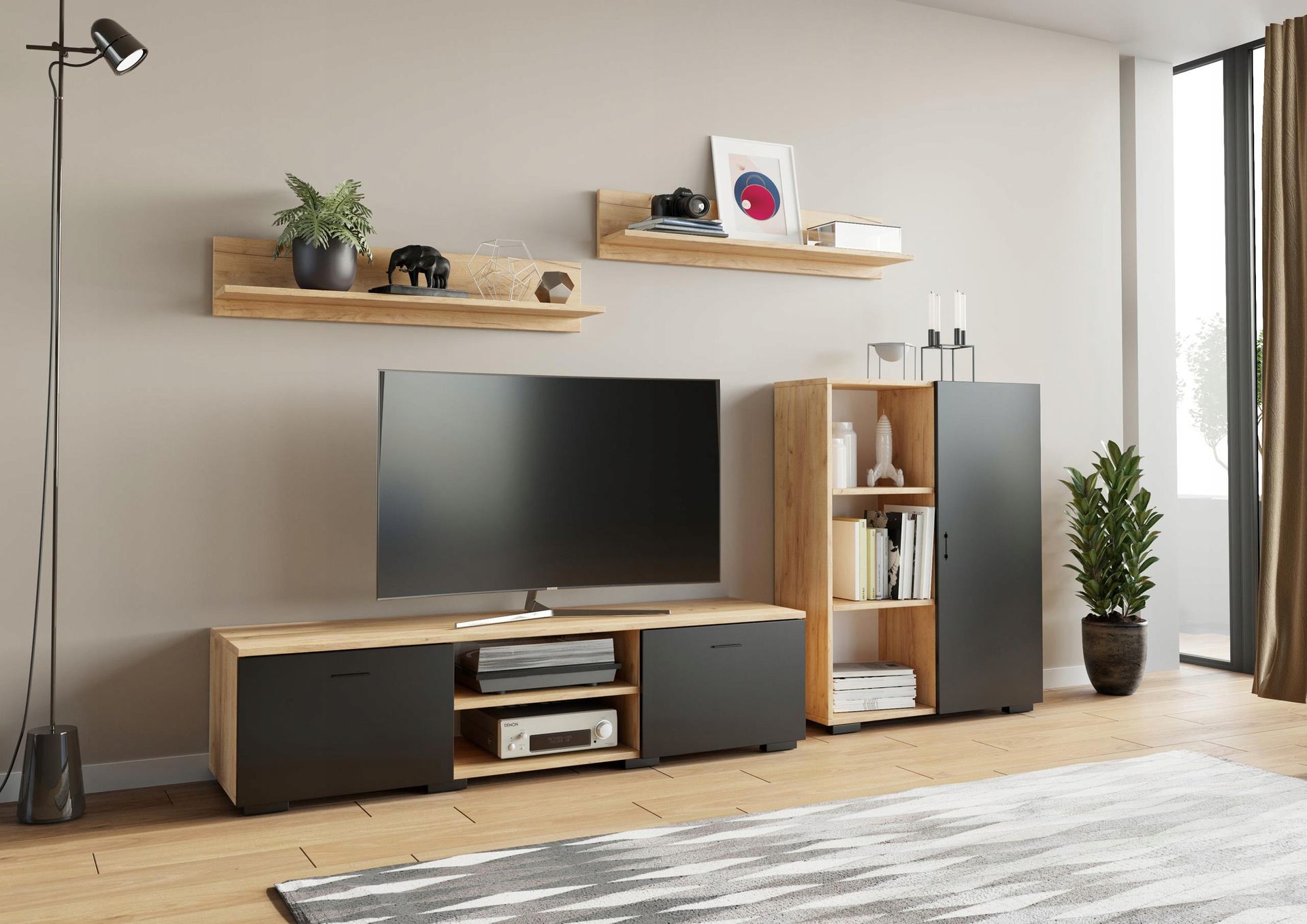 Meblościanka Chopin dąb artisan czarny rtv komoda Per