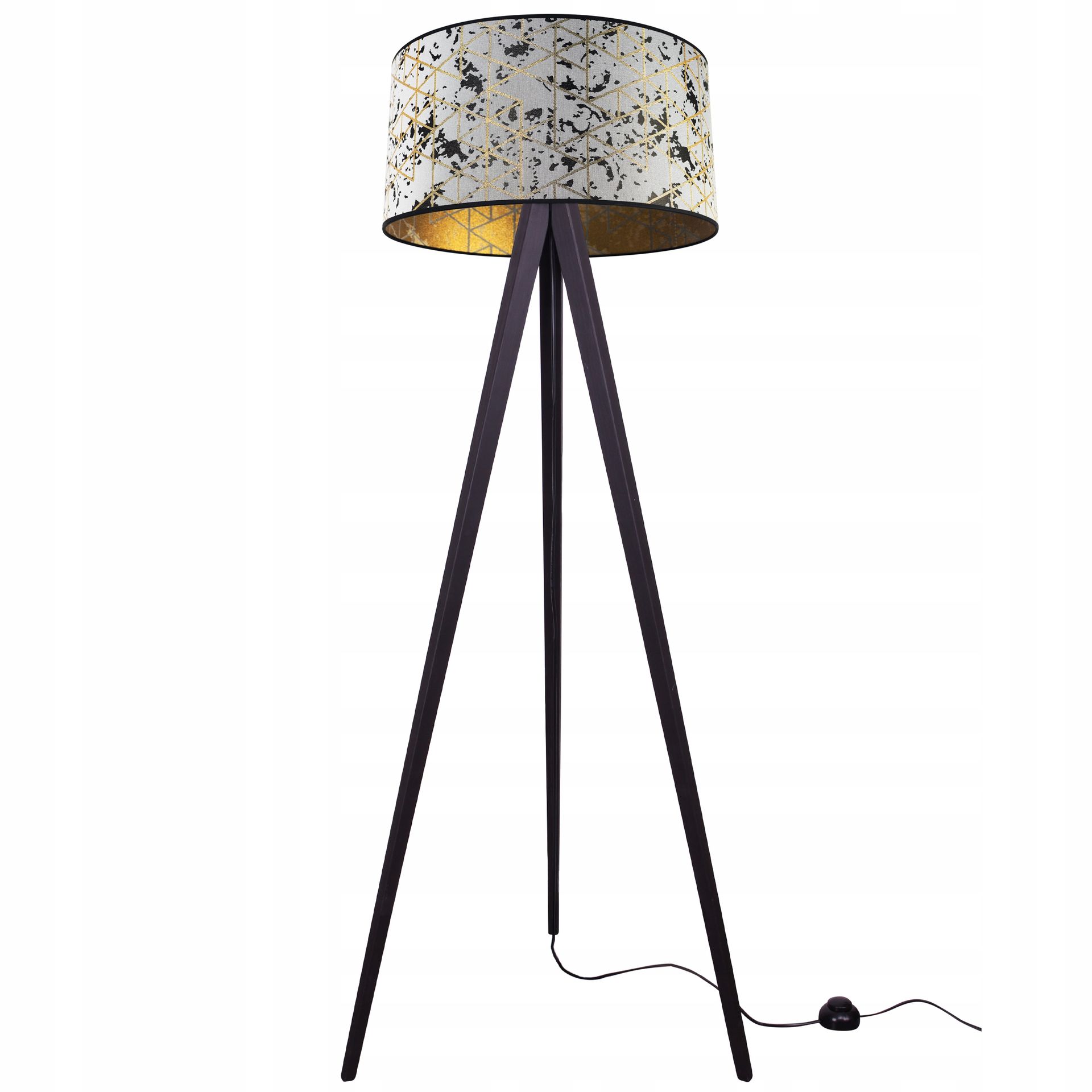 Lampa Podłogowa Stojąca Trójnóg Drewno Abażur 45CM