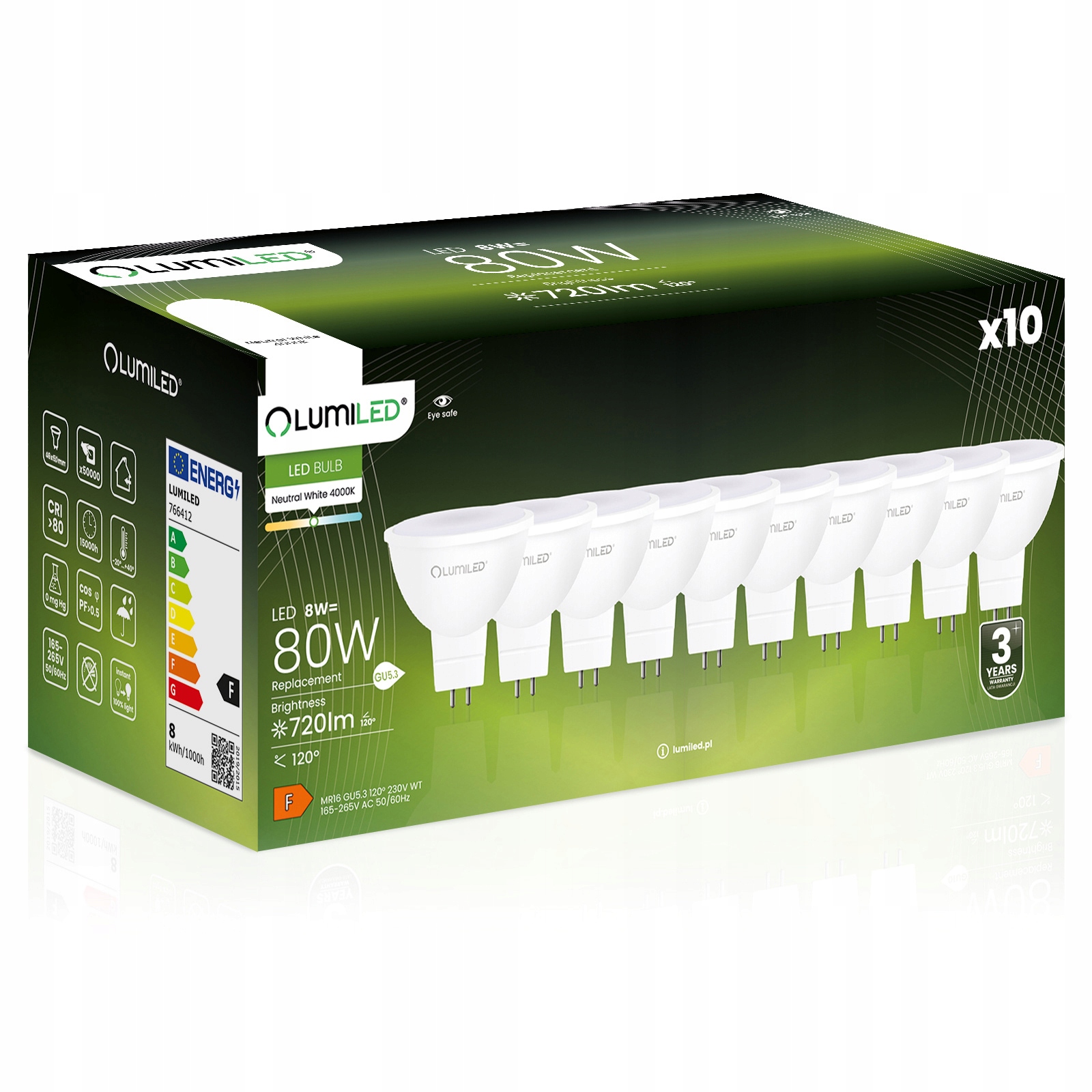 10x Żarówka Led GU5.3 MR16 8W 80W 720lm 4000K Neutralna 120° Lumiled