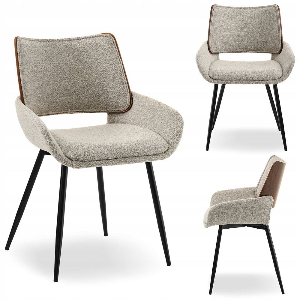 Stylowe Krzesło Do Salonu Gięte Drewno Orzech Grace Boucle Beżowy Czarny