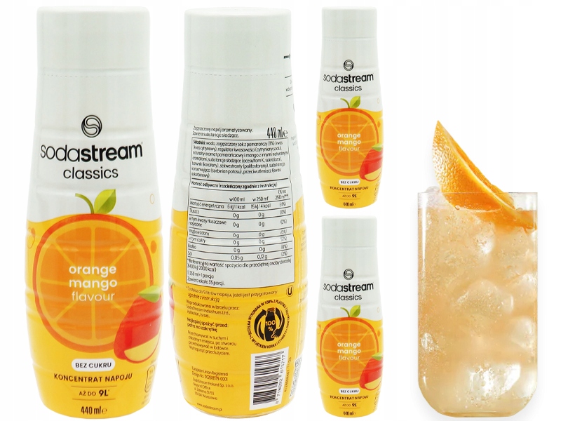 3x Syrop Koncentrat Pomarańcza Mango Zero Do Sodastream 9L Napoju z 440ml