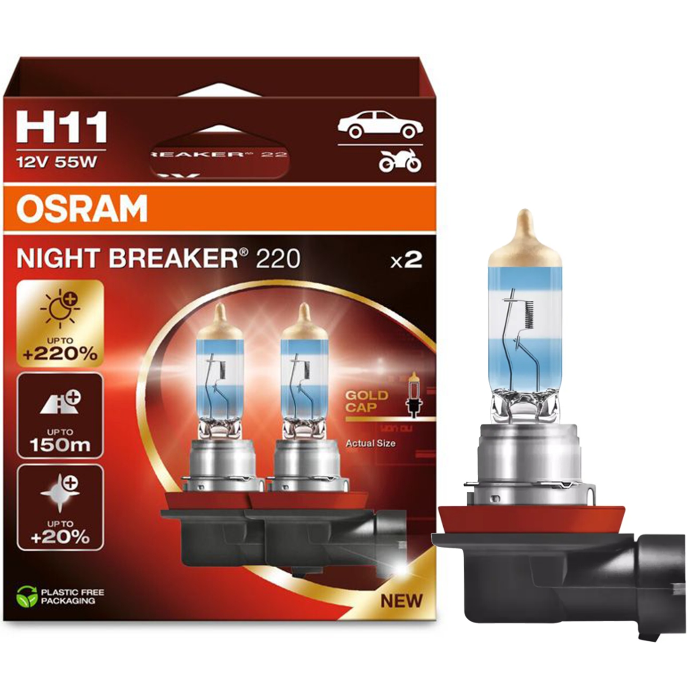 Osram żarówki H11 Night Breaker +220% do +150m +20% bielsze światło