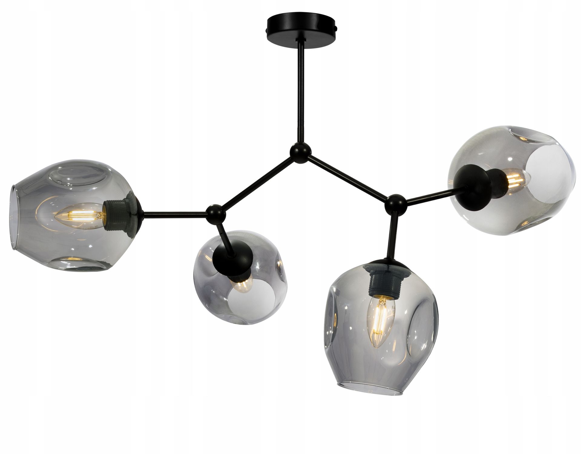 Loftowa lampa molekuła z 4 kloszami dymiona Praga do salonu