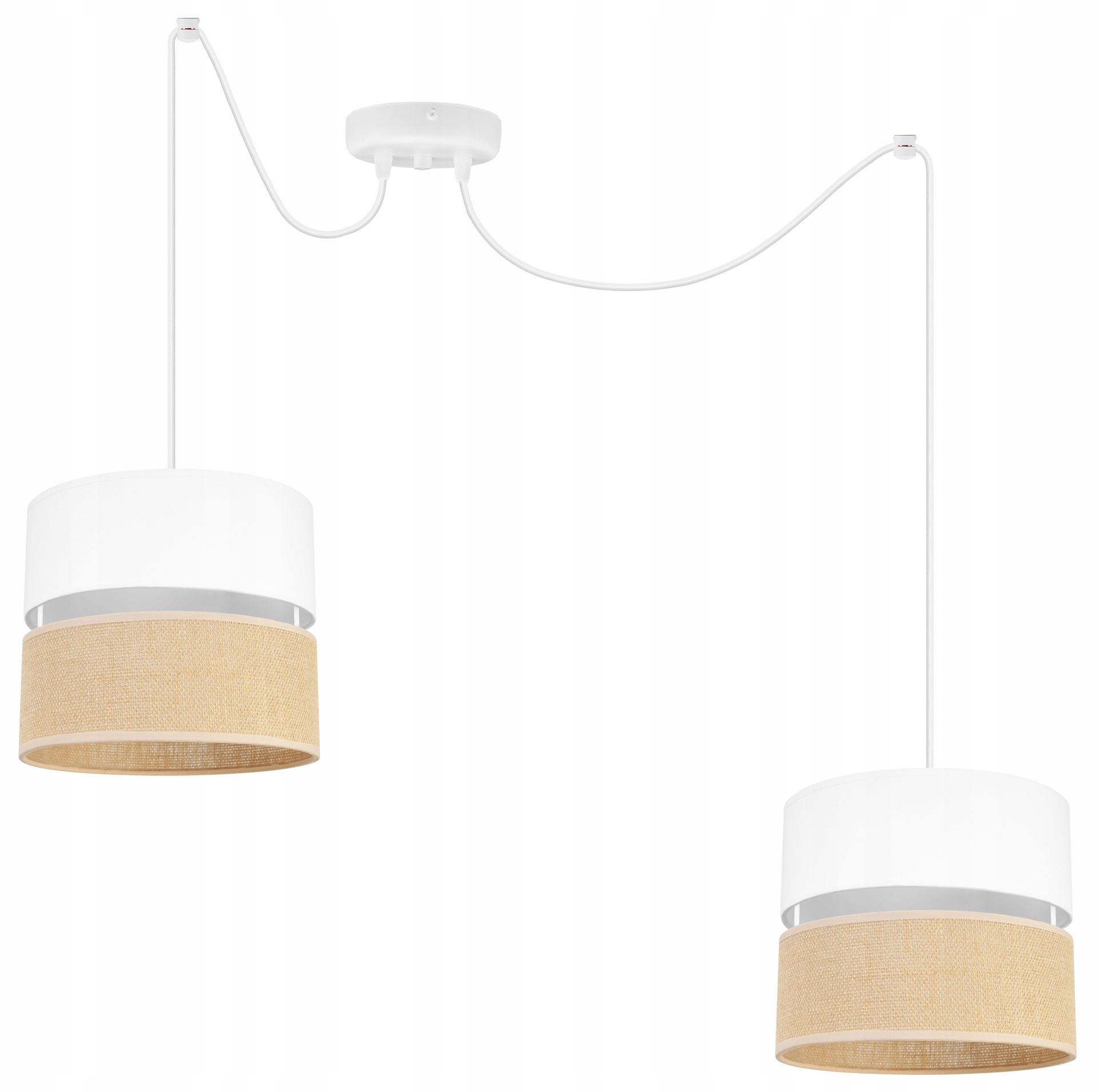 Lampa Sufitowa Wisząca Żyrandol Pająk Loft Biały Abażur Boho Juta