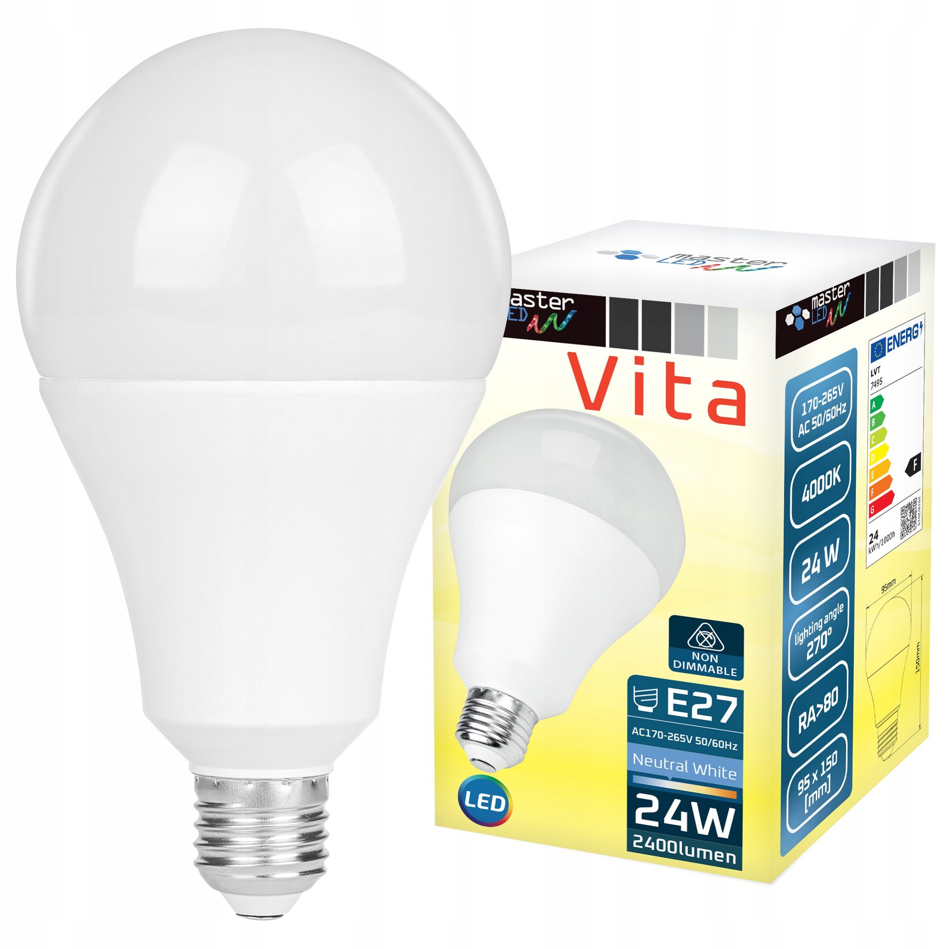 Żarówka Led E27 24W biały neutralny 4000K 230V A95