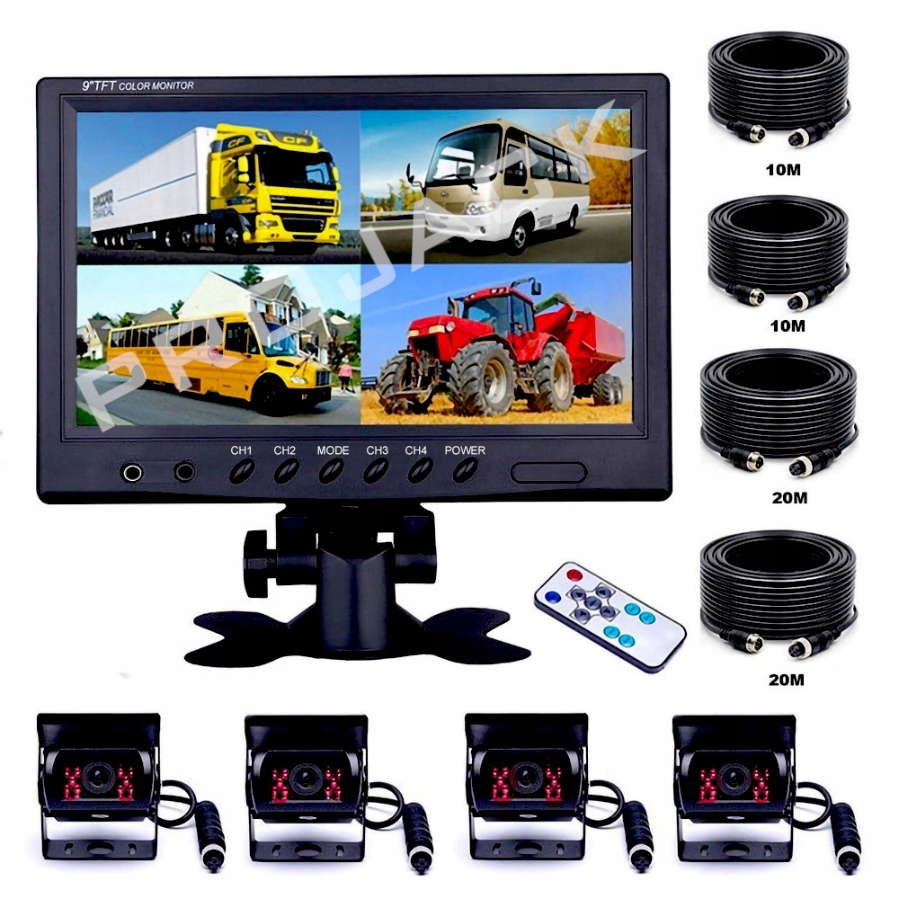 Monitor 9'' Kamera 4X Tir Kombajn Podczerwień Led