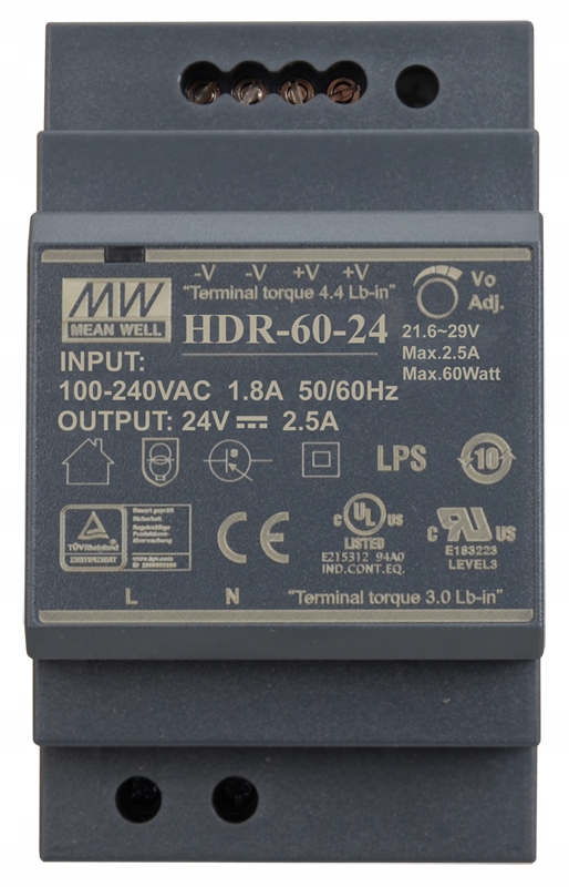 Zasilacz Din Mean Well HDR-60-24 60W 24V 2.5A DC