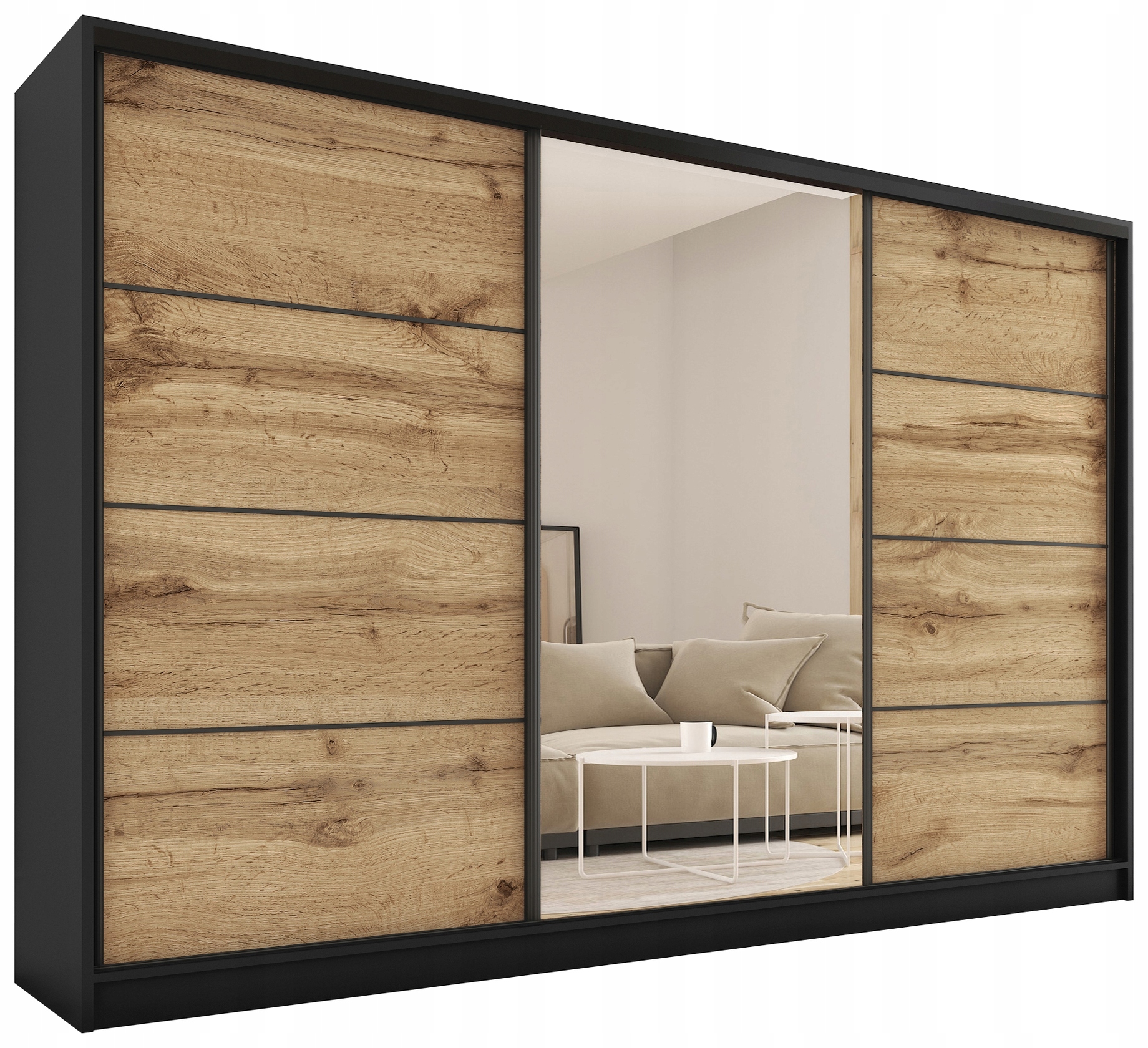 Szafa przesuwna z lustrem 280 cm wotan czarny Loft