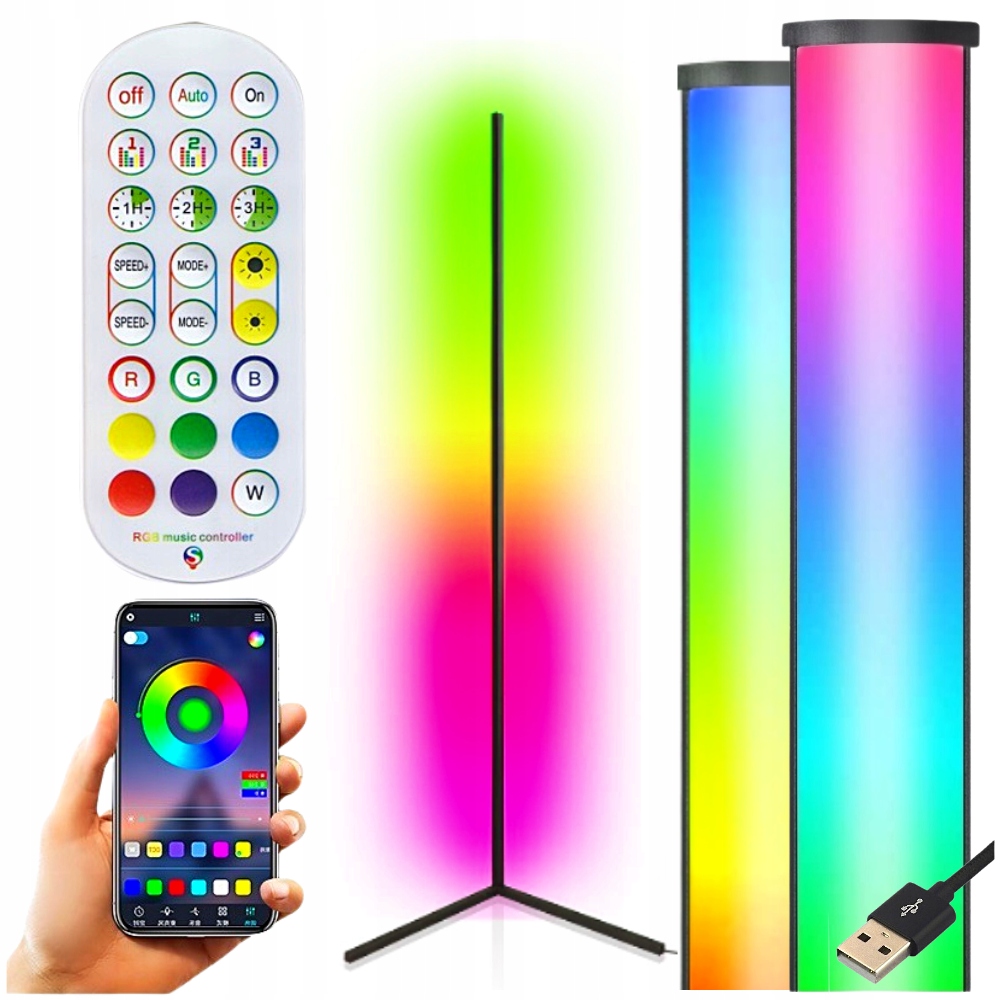 Lampa Podłogowa Stojąca Narożnikowa Rgb+w Pilot