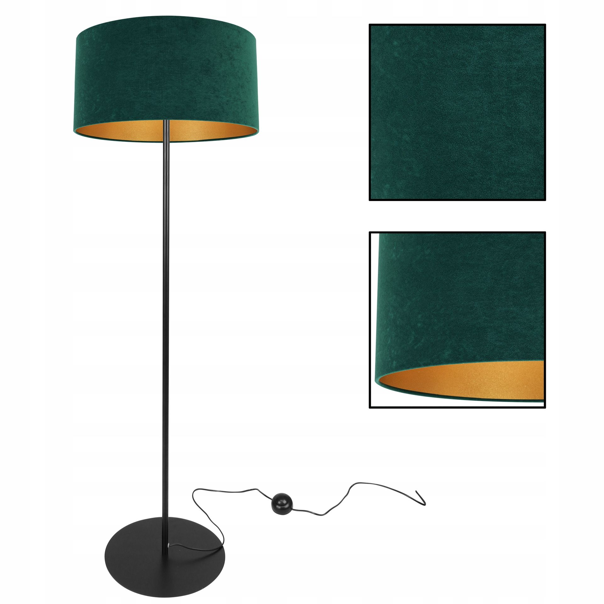 Lampa Podłogowa Stojąca Trójnóg Chrom Abażur Welur
