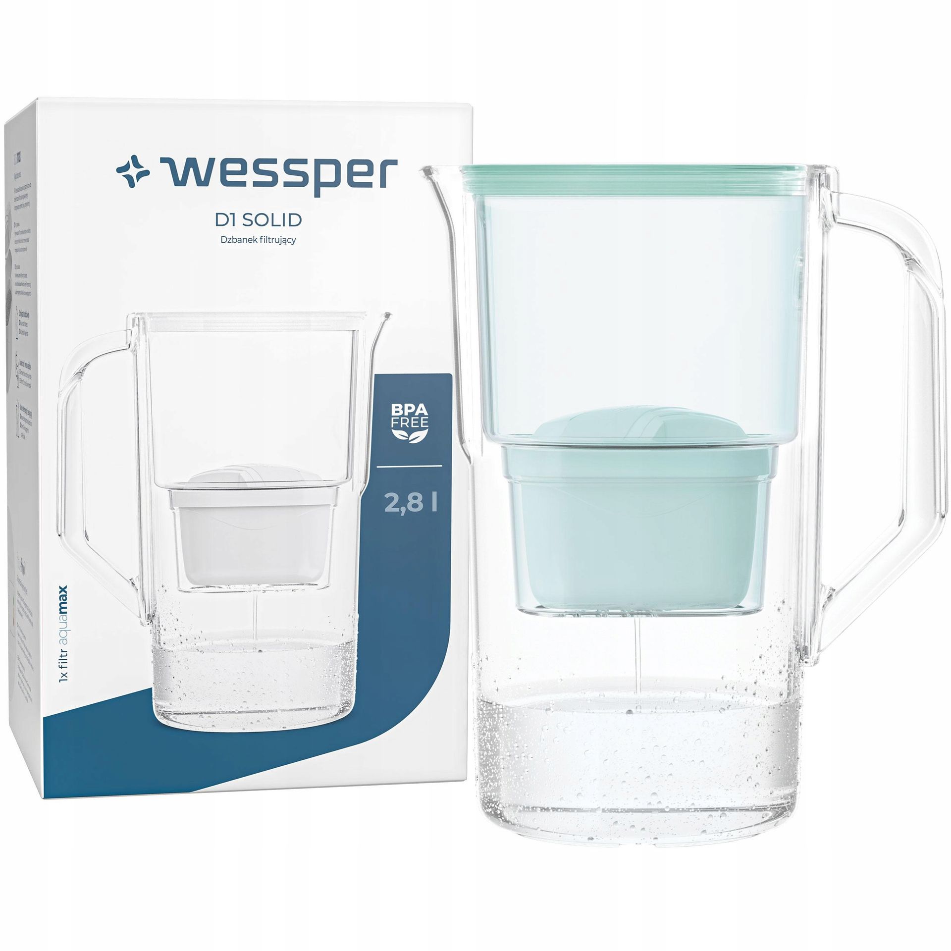 Dzbanek z filtrem do wody Wessper D1 Solid 2,8l miętowy 1x Filtr aquamax