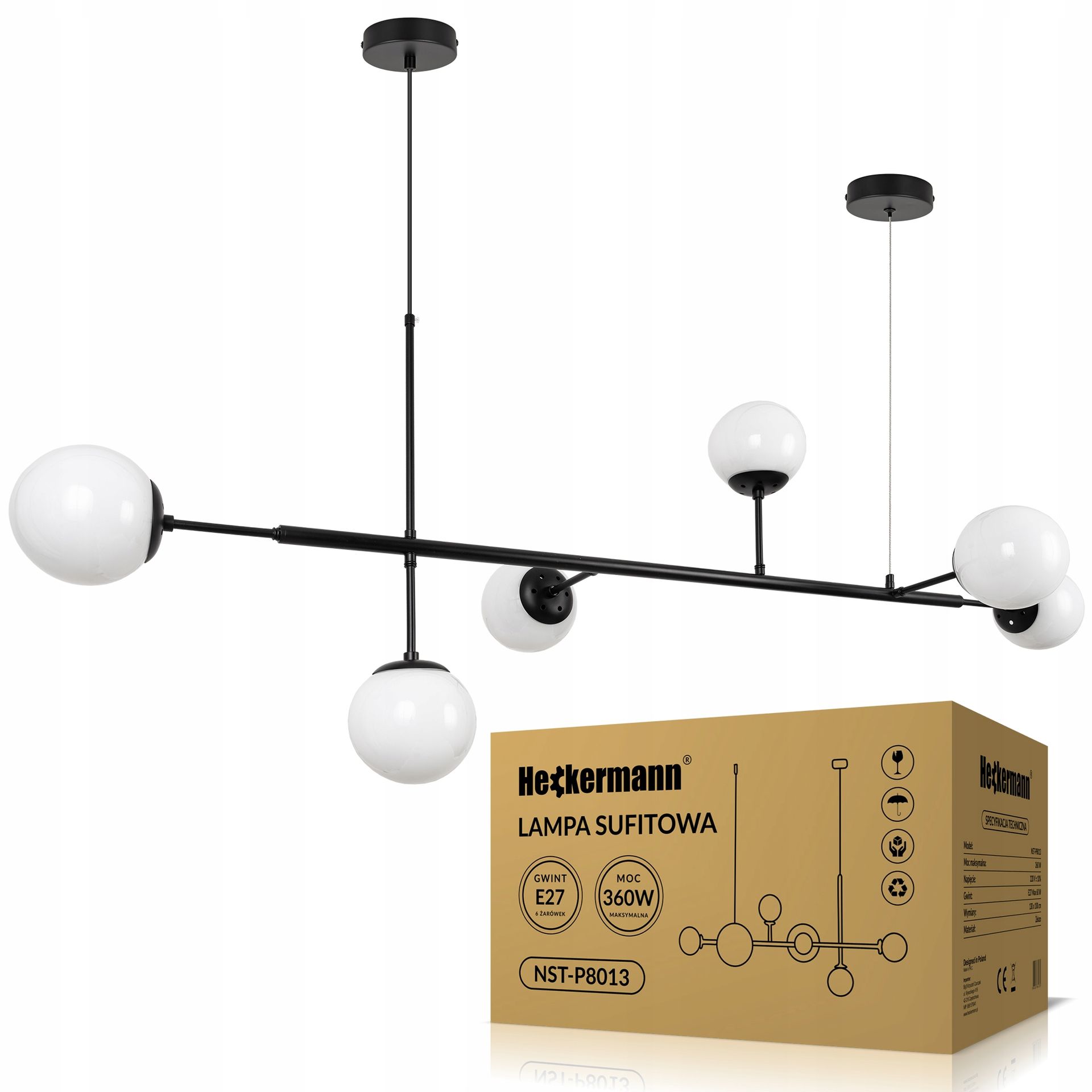 Lampa Sufitowa Wisząca Żyrandol Loft Kule 6x Led