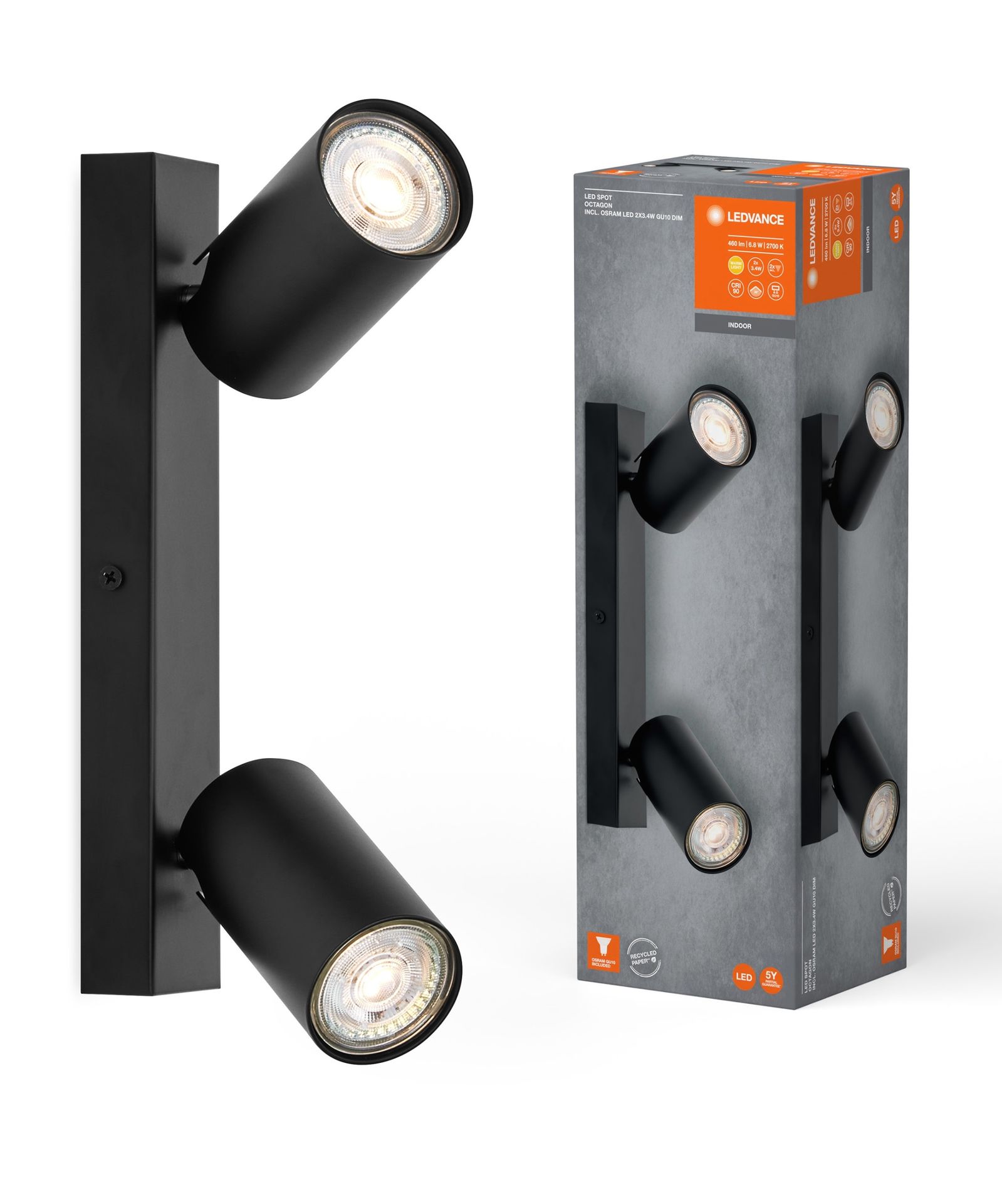 Lampa listwa Led Spot Octagon czarny 2 x 3.4W 2700K 460lm DIM
