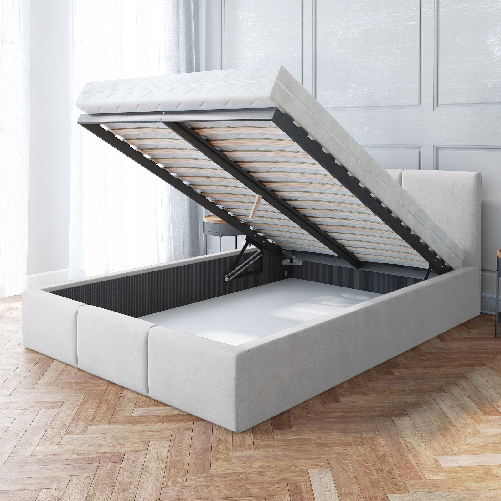 Łóżko 140x200 tapicerowane stelaż materac Amber