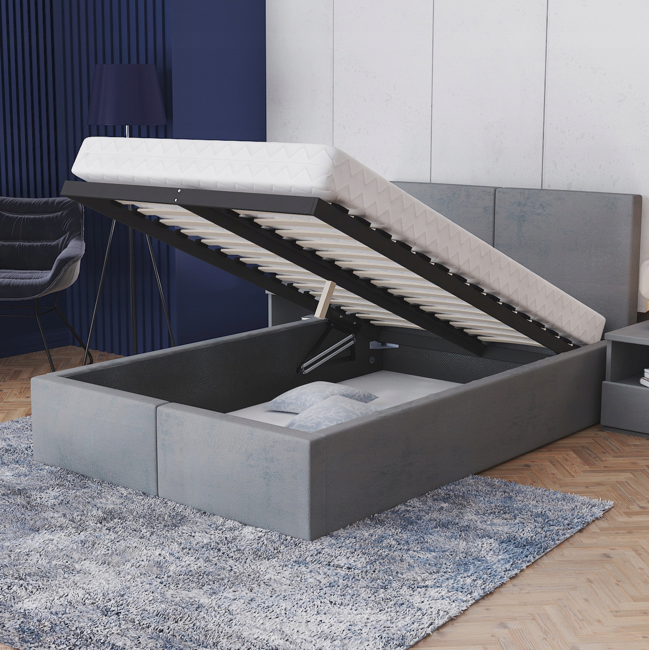 Łóżko 120x200 tapicerowane stelaż materac Amber