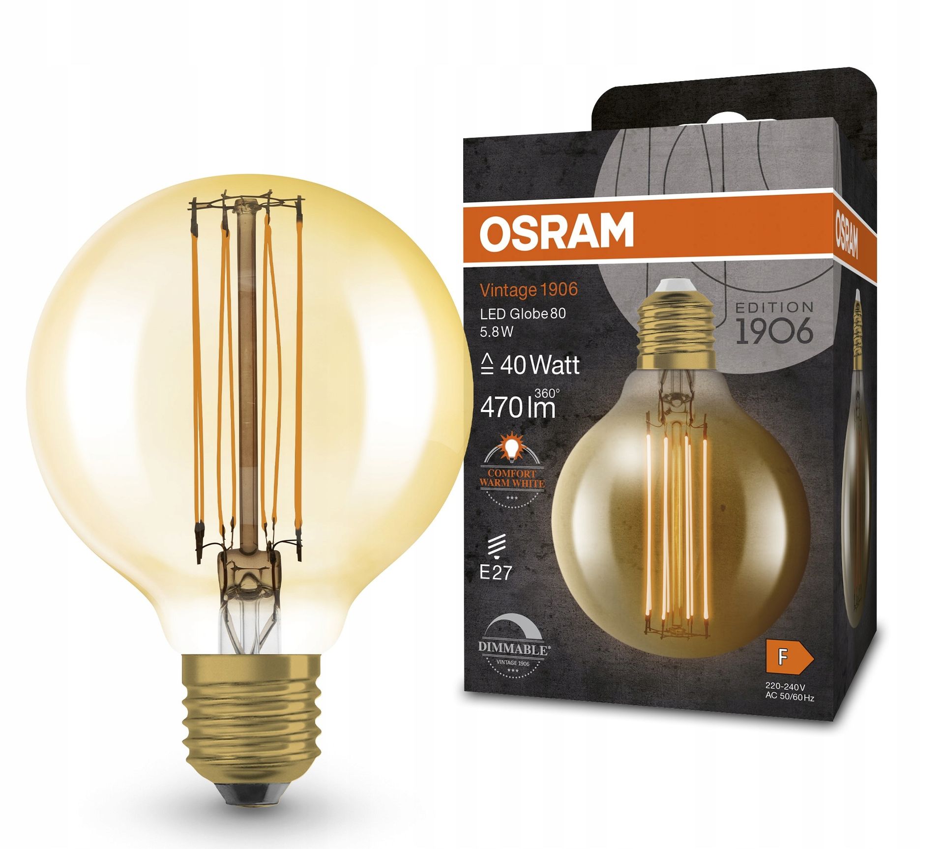 Osram Led żarówka Vintage Glob Gold 5.8W 2200K E27 DIM 80mm
