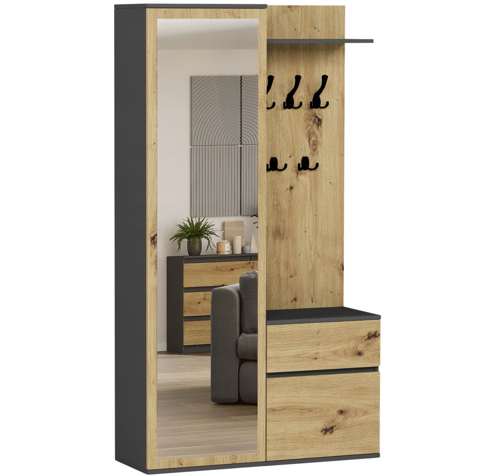 Opinie o Garderoba szafa lustro wieszak szafka na buty antracyt mix artisan V-5 Pl