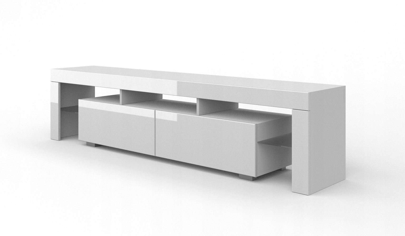 Szafka Rtv 190 cm biały mat (korpus) biały połysk (fronty)