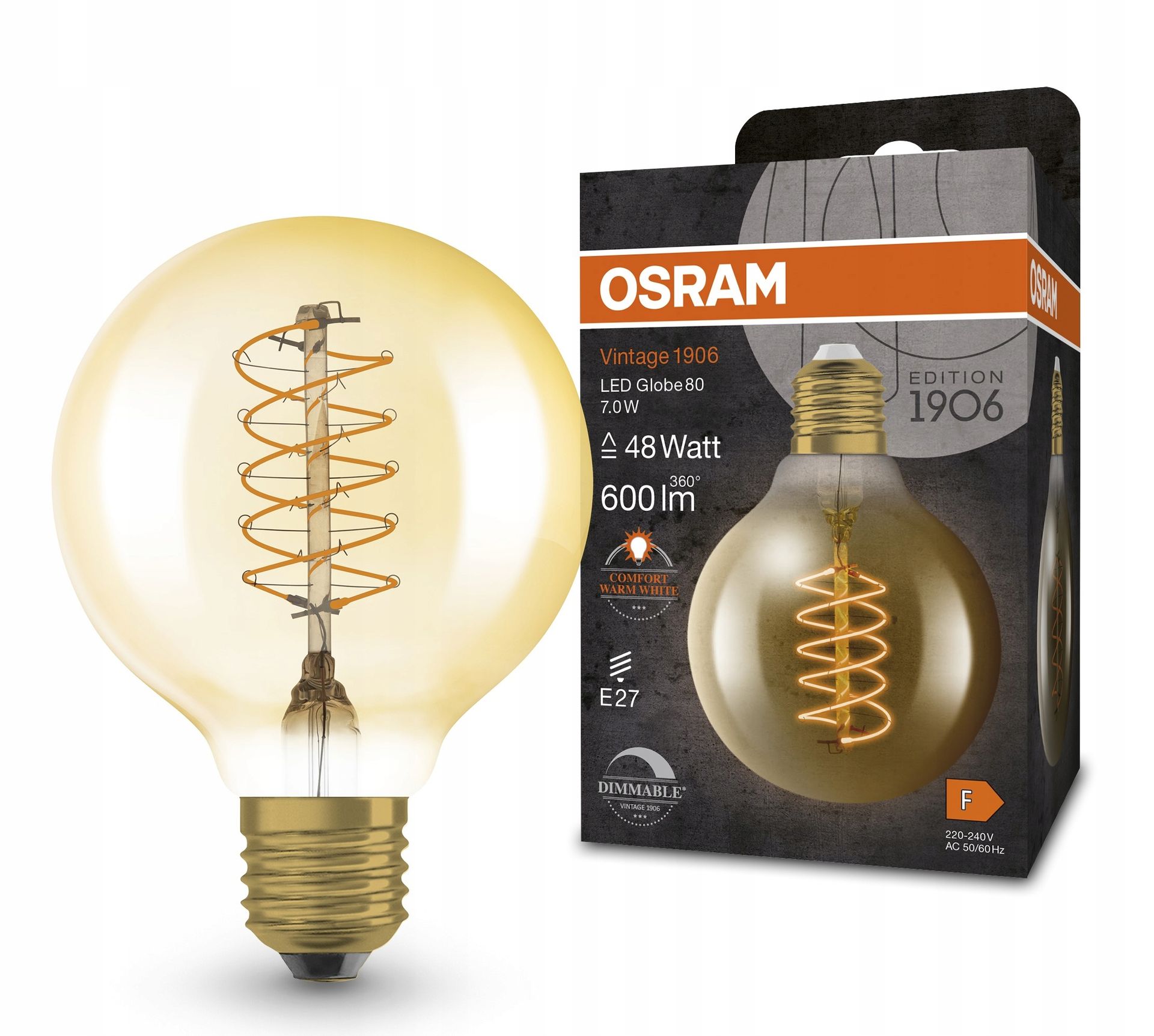 Osram Led żarówka Vintage Glob Gold 7W 2200K E27 DIM 80mm