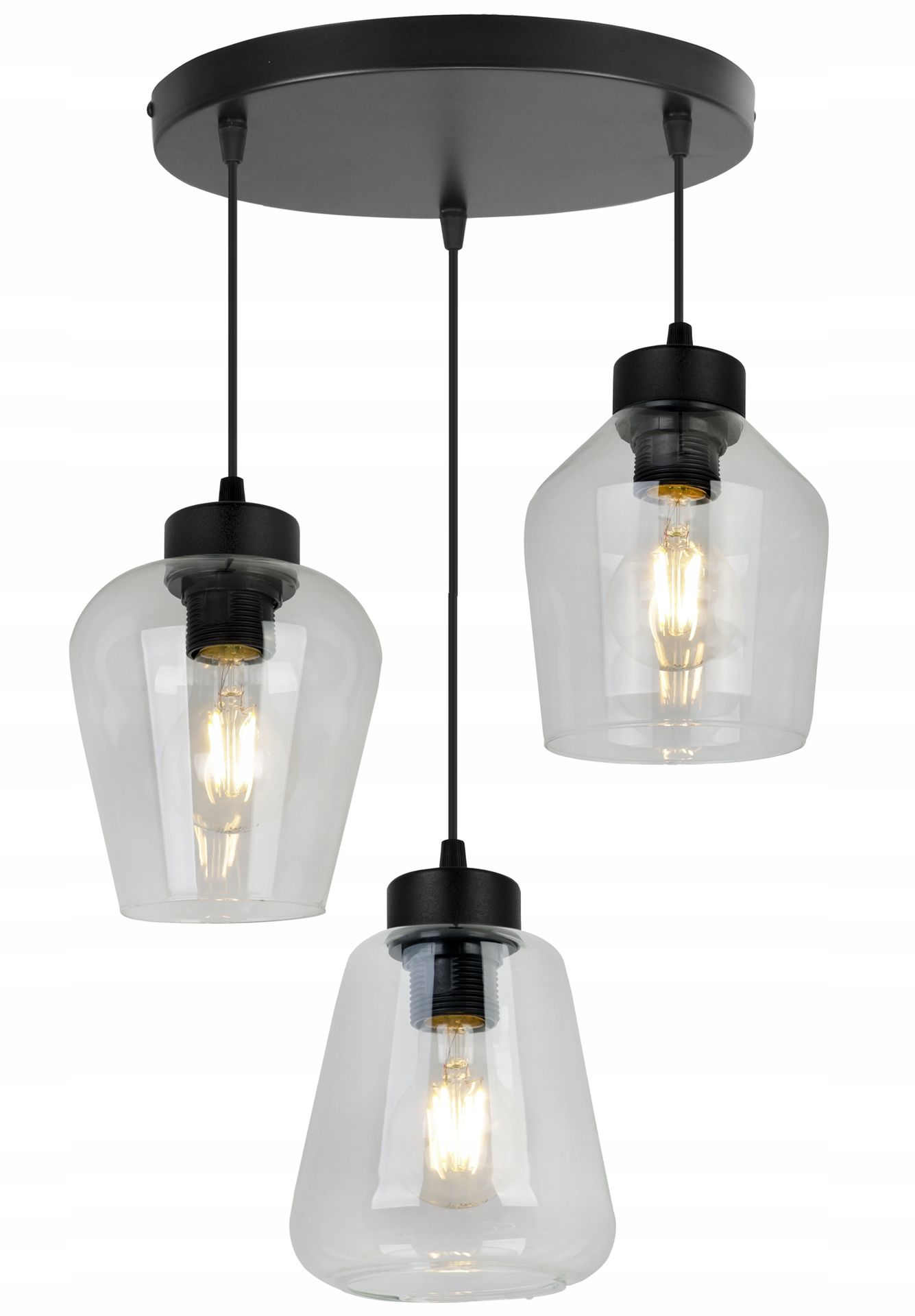 Lampa Sufitowa Wisząca Żyrandol Potrójna Loft Szklana Bezbarwna Nad Stół