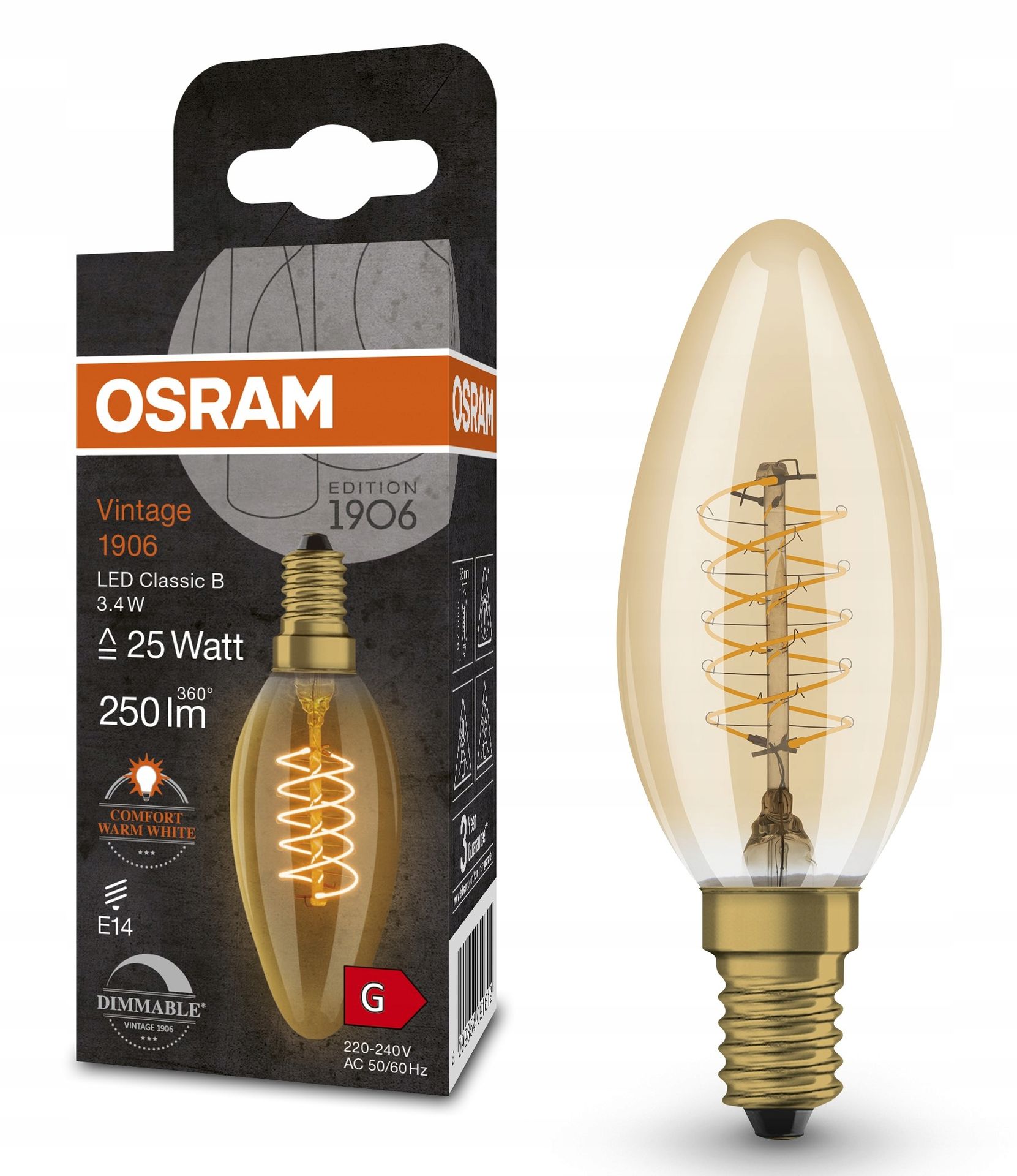Osram Led Vintage dekoracyjna żarówka świeczka 3.4W 250lm 2200K E14 DIM