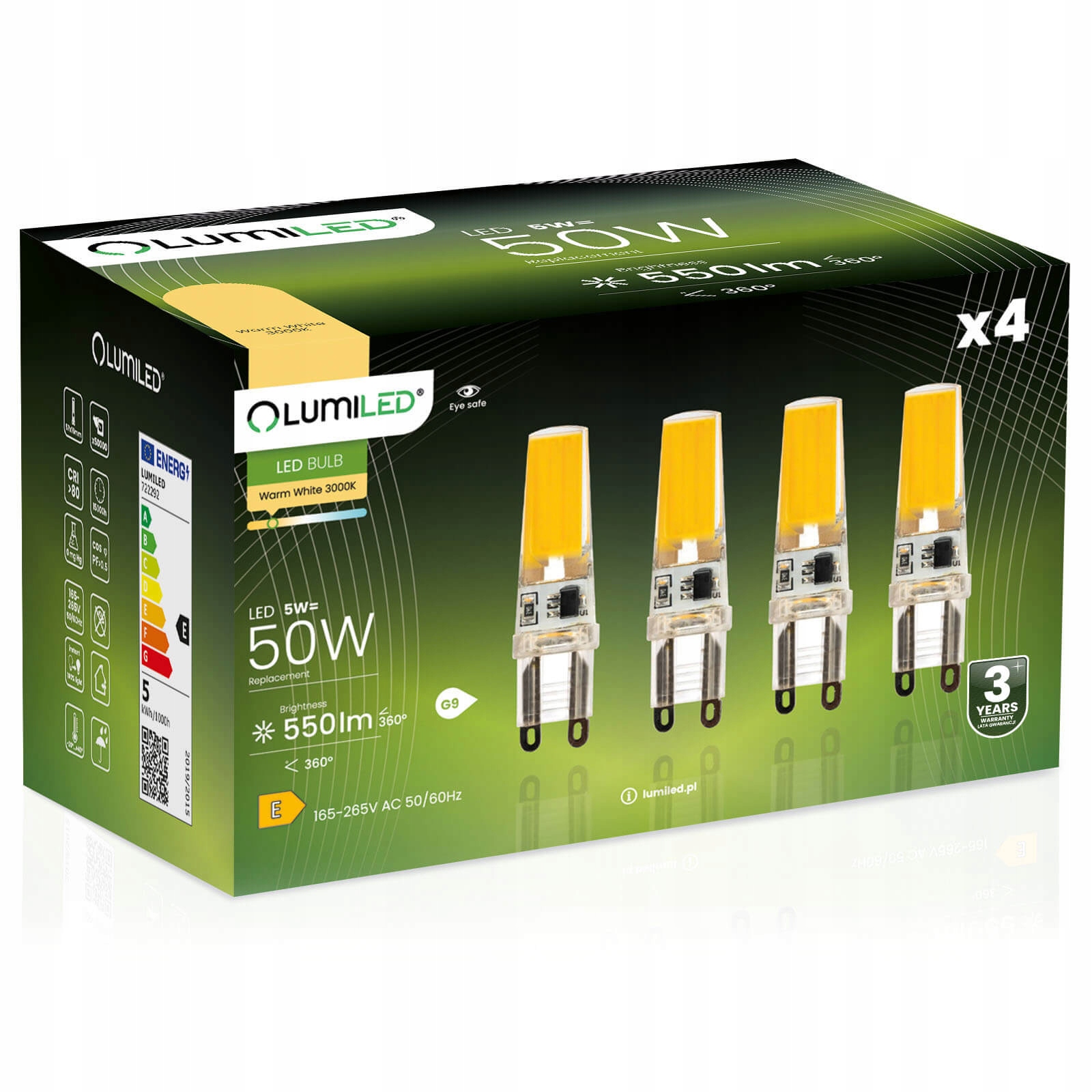 4x Żarówka Led Kapsułka Mini G9 5W 50W 3000K Ciepła Barwa Cob Lumiled