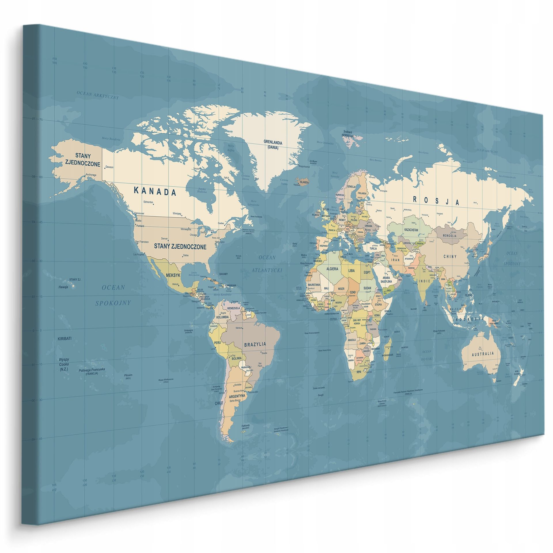 Obraz Mapa Świata Po Polsku Na Płótnie Do Salonu Sypialni Biura 120x80